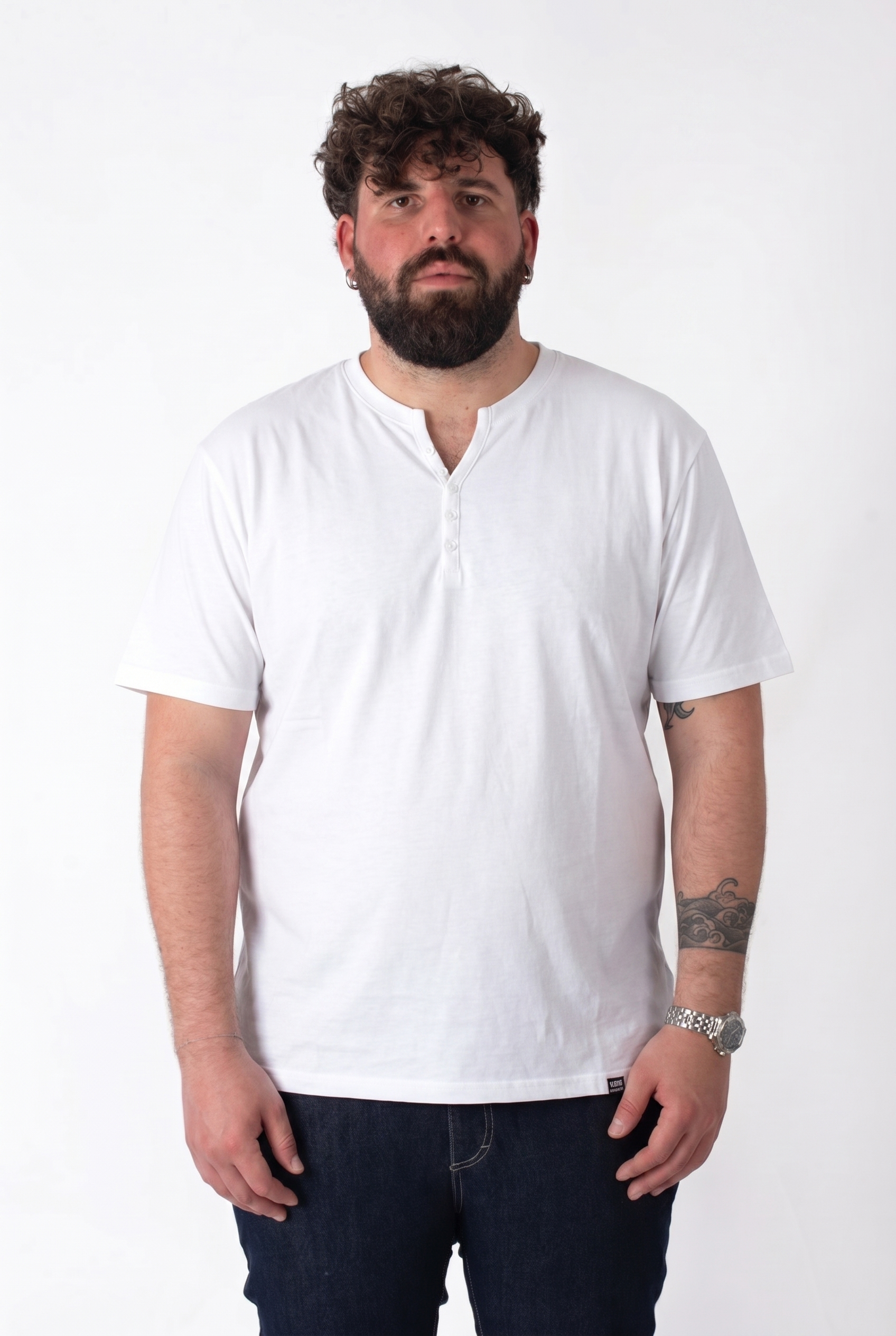 T-Shirt Serafino Bianca Basic Summer Uomo Taglie Forti
