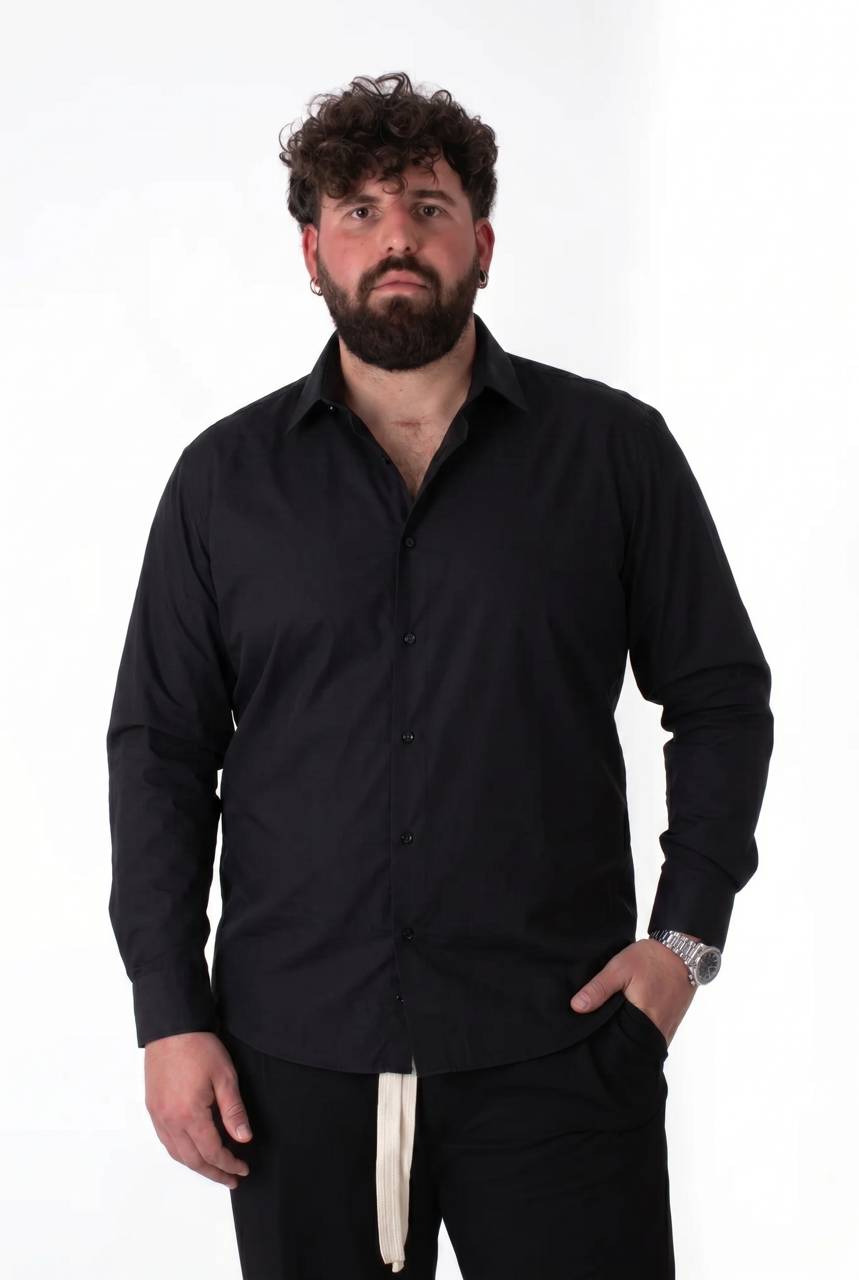 Camicia MaxFort Nera Colletto Classico Uomo Taglie Forti