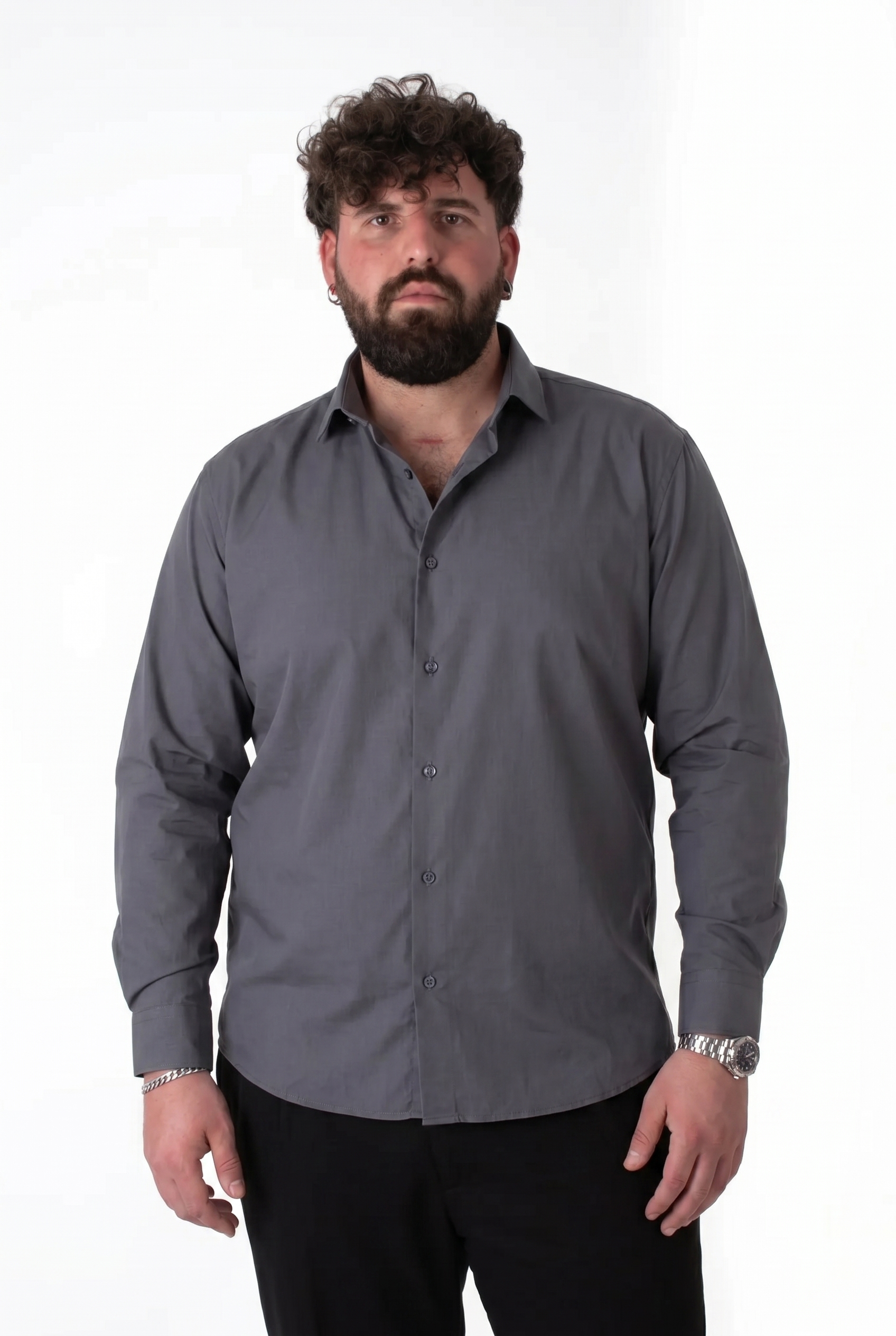 Camicia MaxFort Grigia Colletto Classico Uomo Taglie Forti