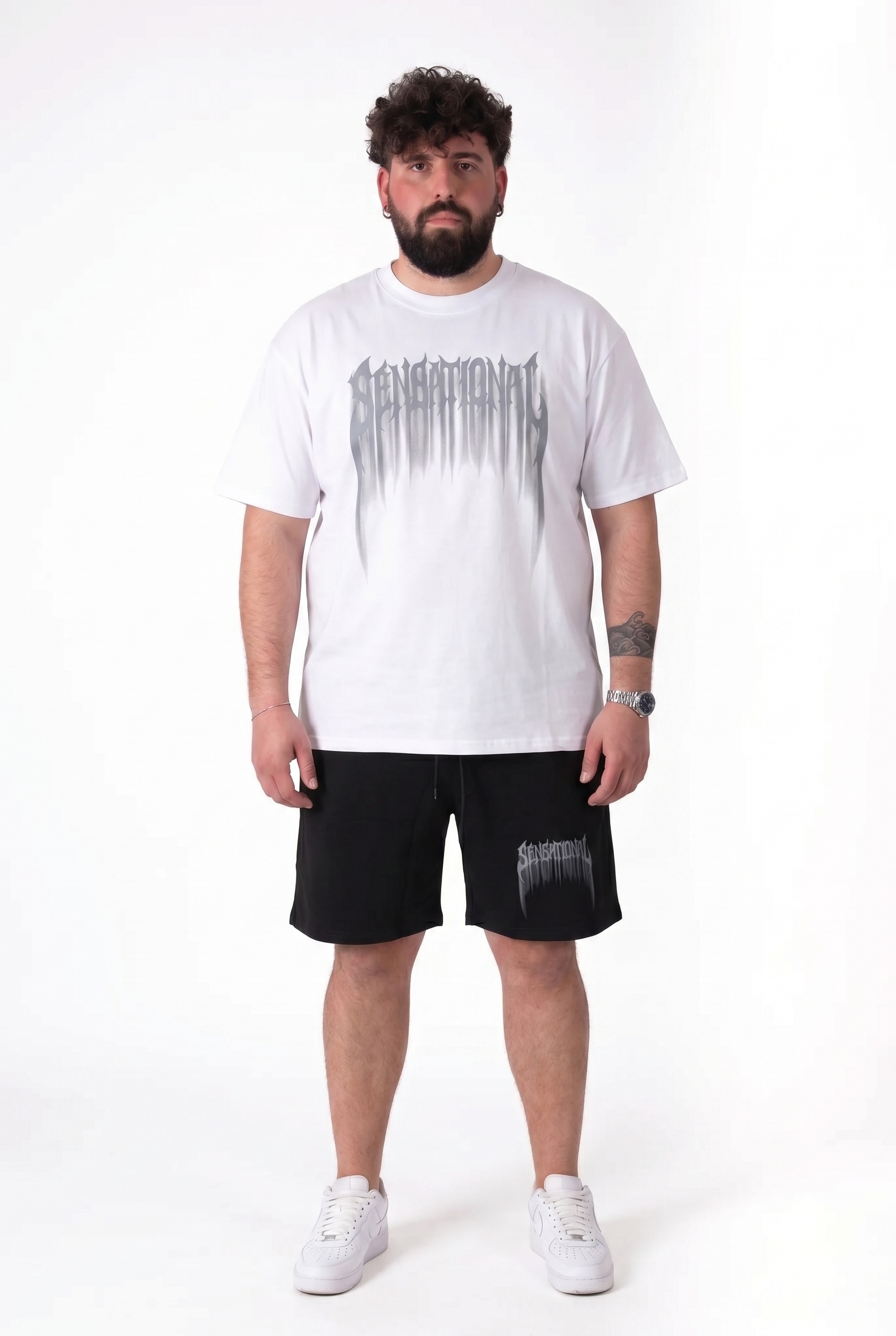 Coordinato "Sensational" Bianco e Nero T-Shirt e Bermuda Uomo Taglie Forti