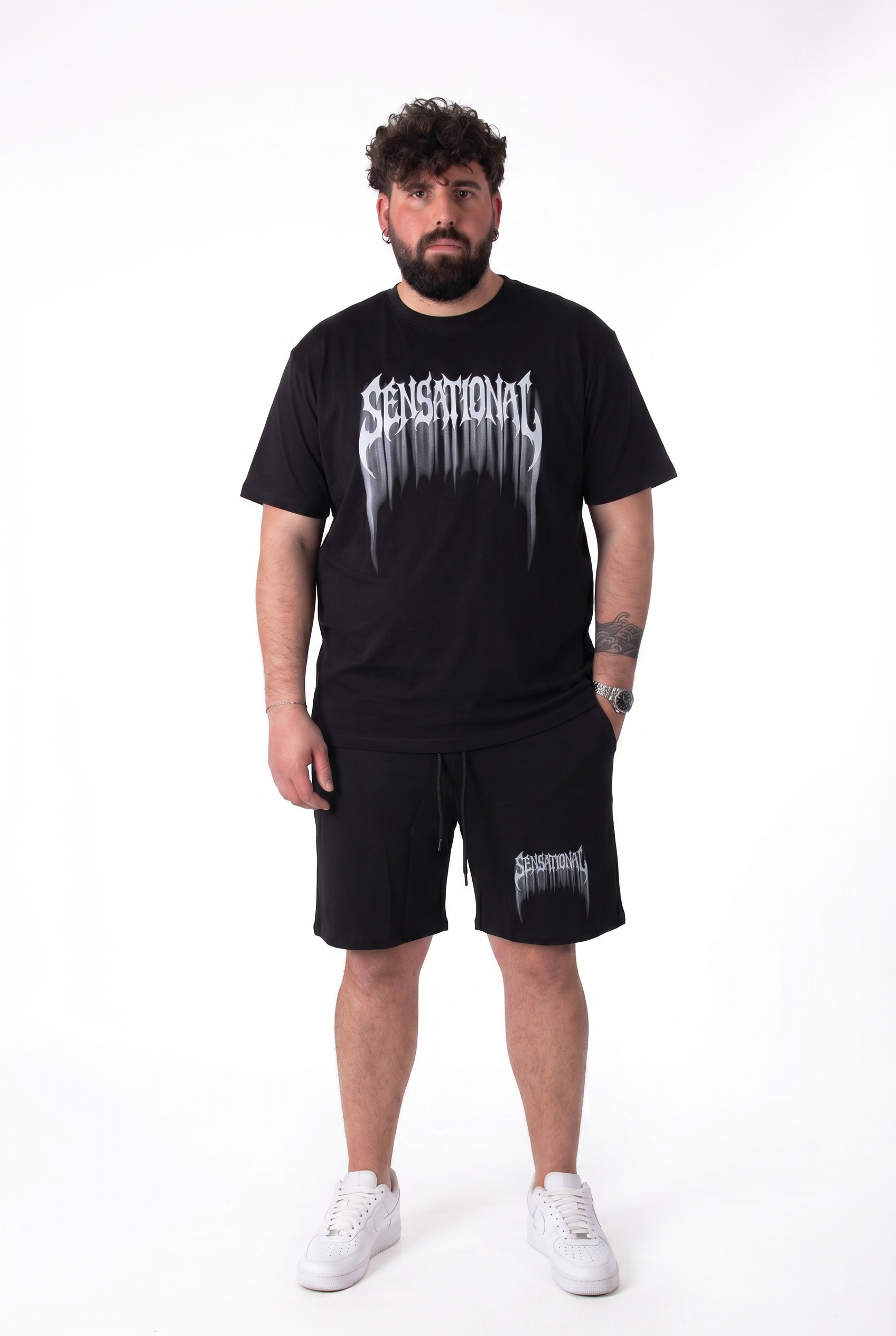 Coordinato "Sensational" Nero T-Shirt e Bermuda Uomo Taglie Forti