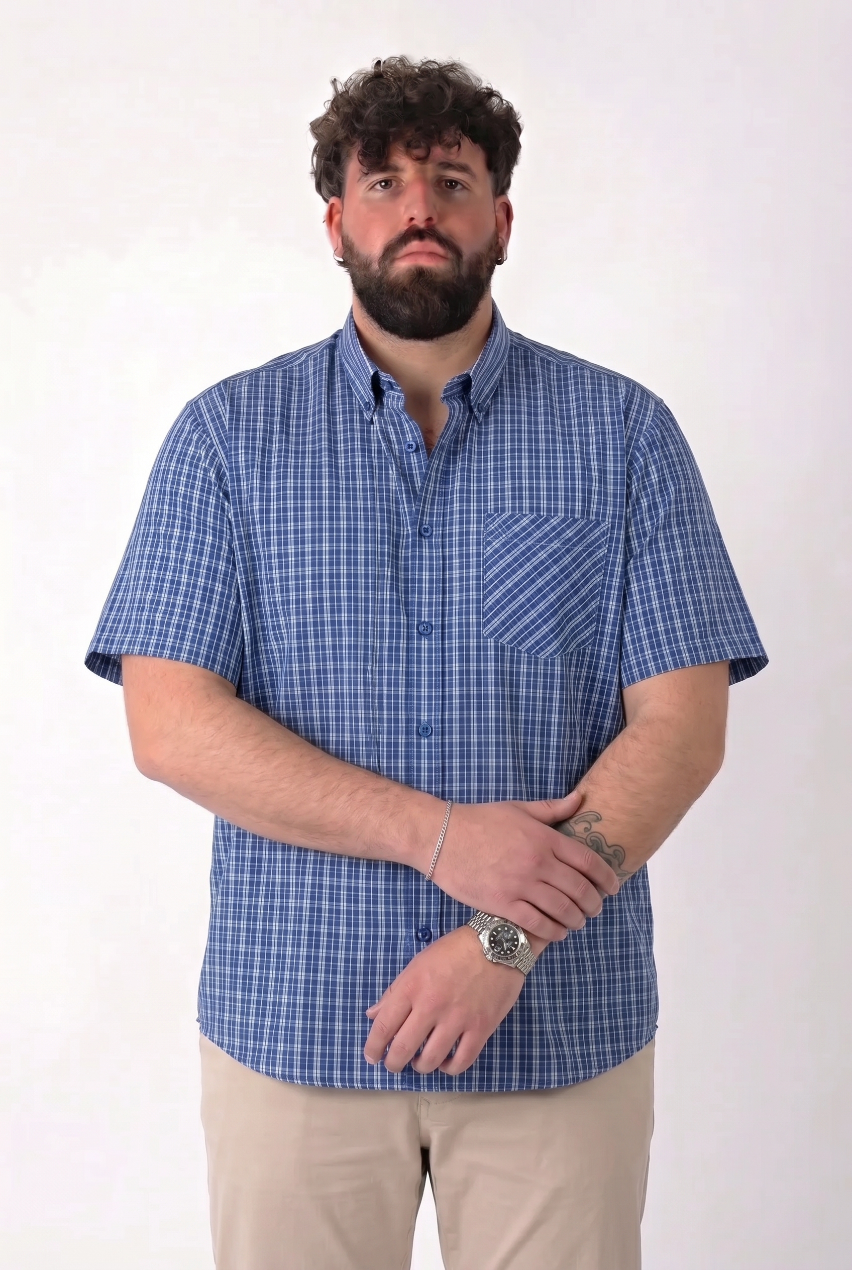 Camicia Manica Corta a Quadri Blu Uomo Taglie Forti