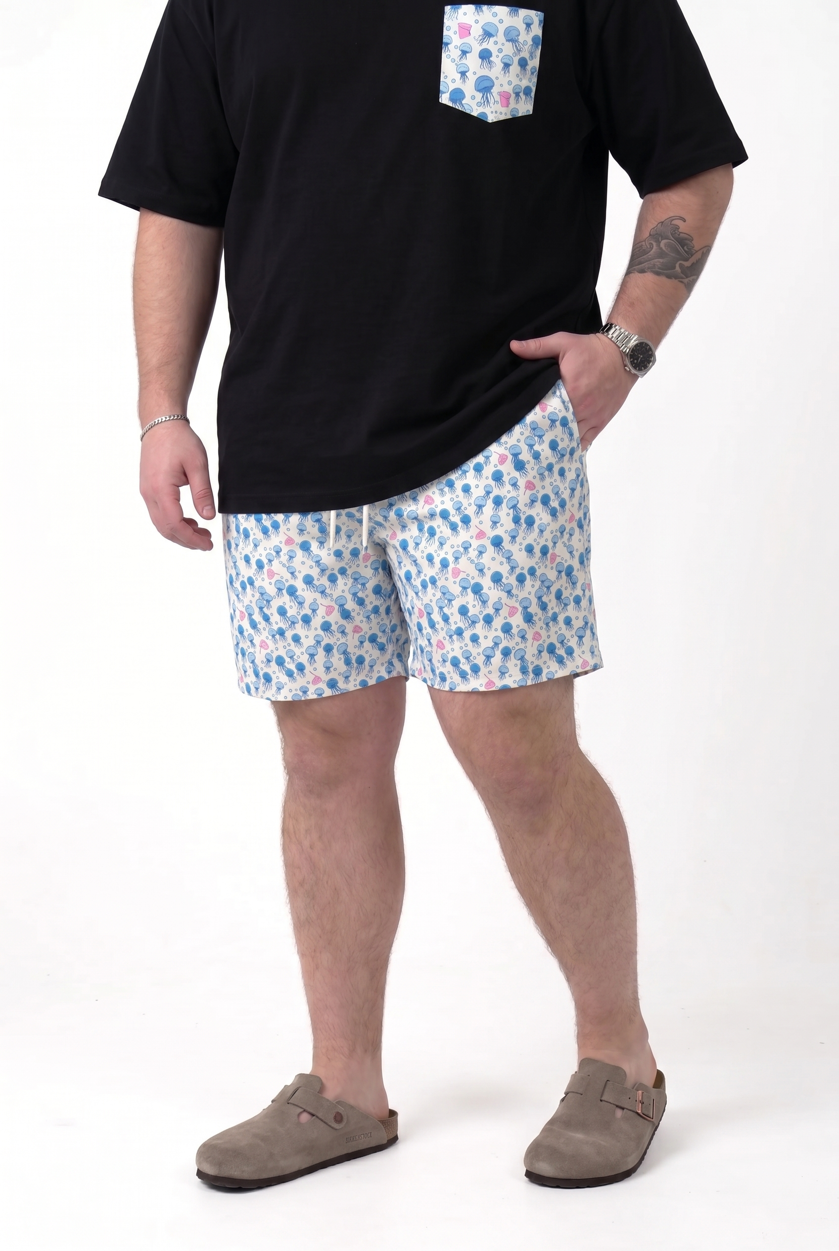 Costume da Bagno Fantasia Meduse Bianco e Azzurro Uomo Taglie Forti