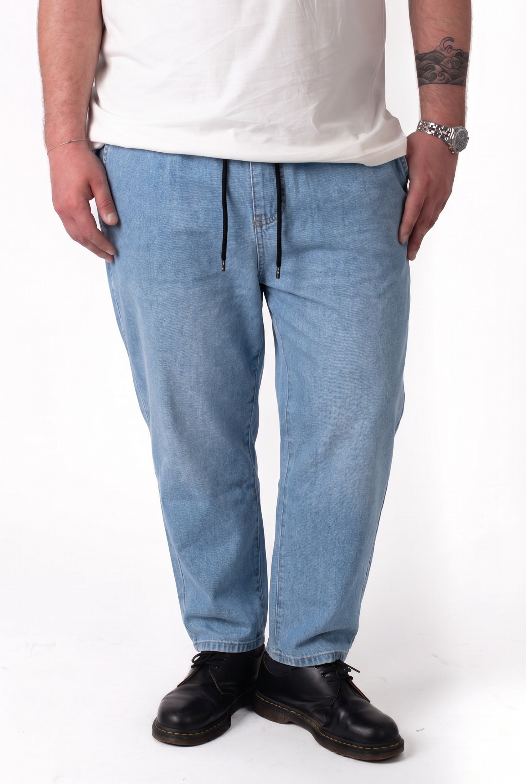 Pantalaccio Denim Chiaro con Bustino in Molla Uomo Taglie Forti