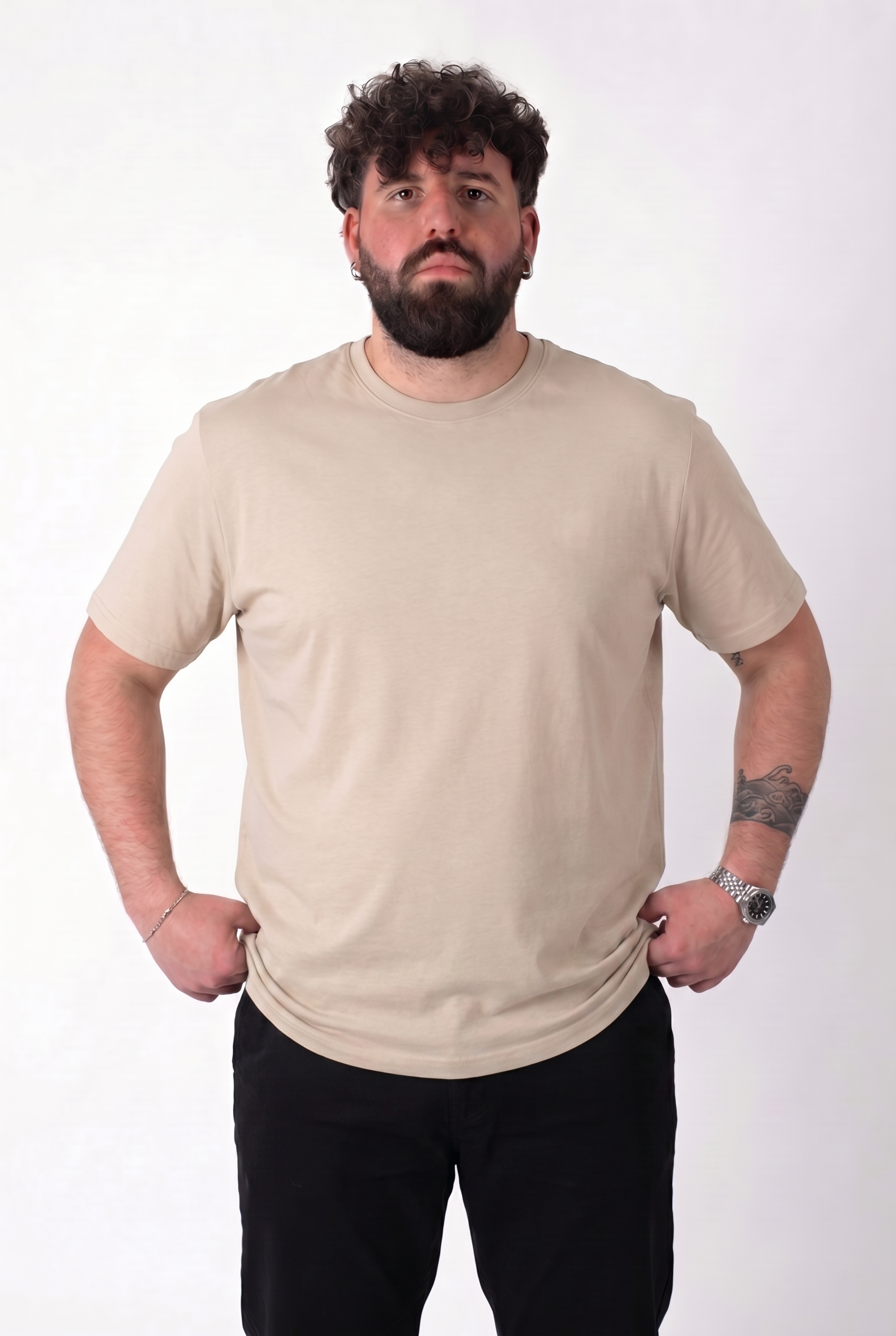 T-Shirt Beige Basic Summer Uomo Taglie Forti