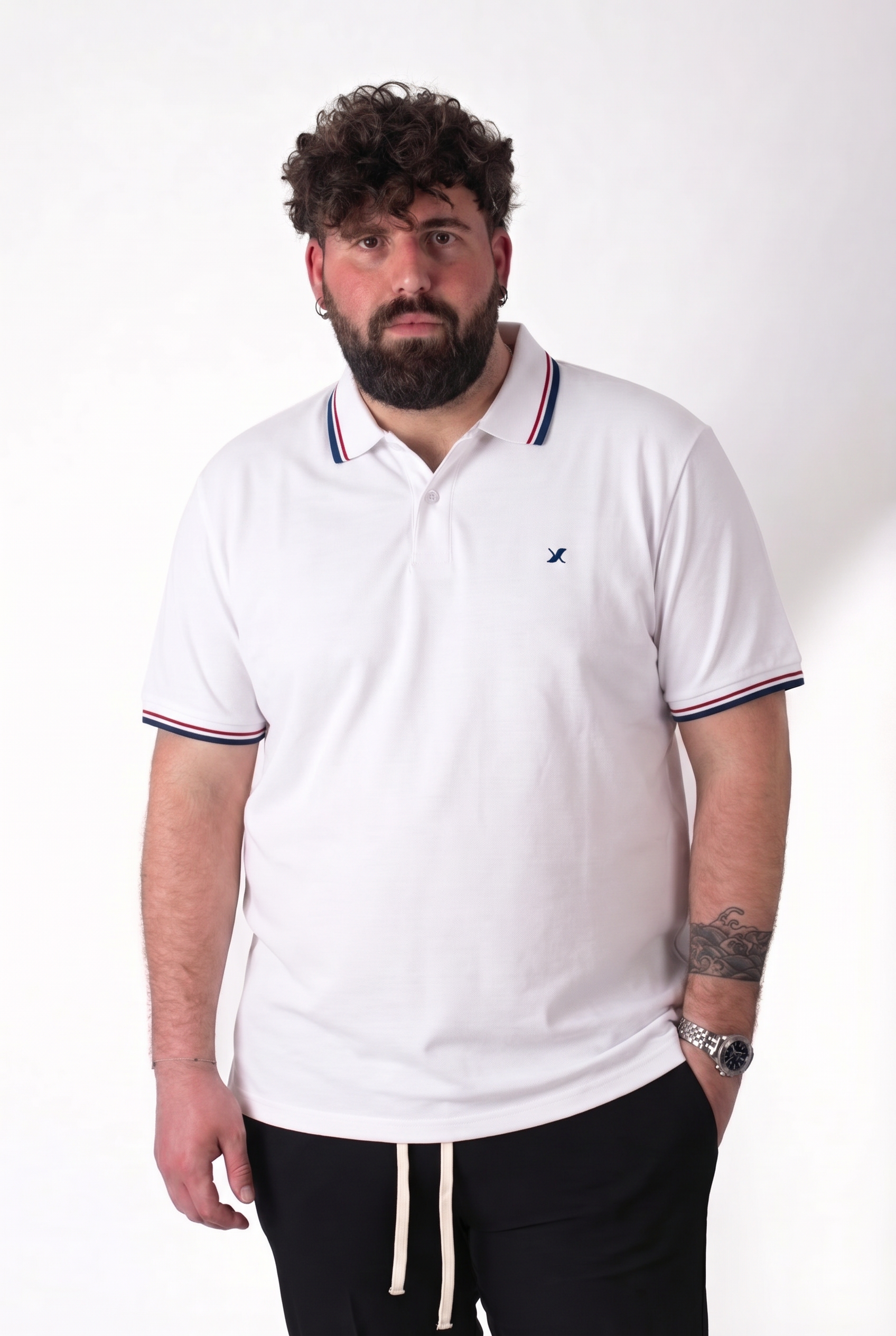Polo MaxFort Bianca Collo a Contrasto Blu e Rosso Uomo Taglie Forti