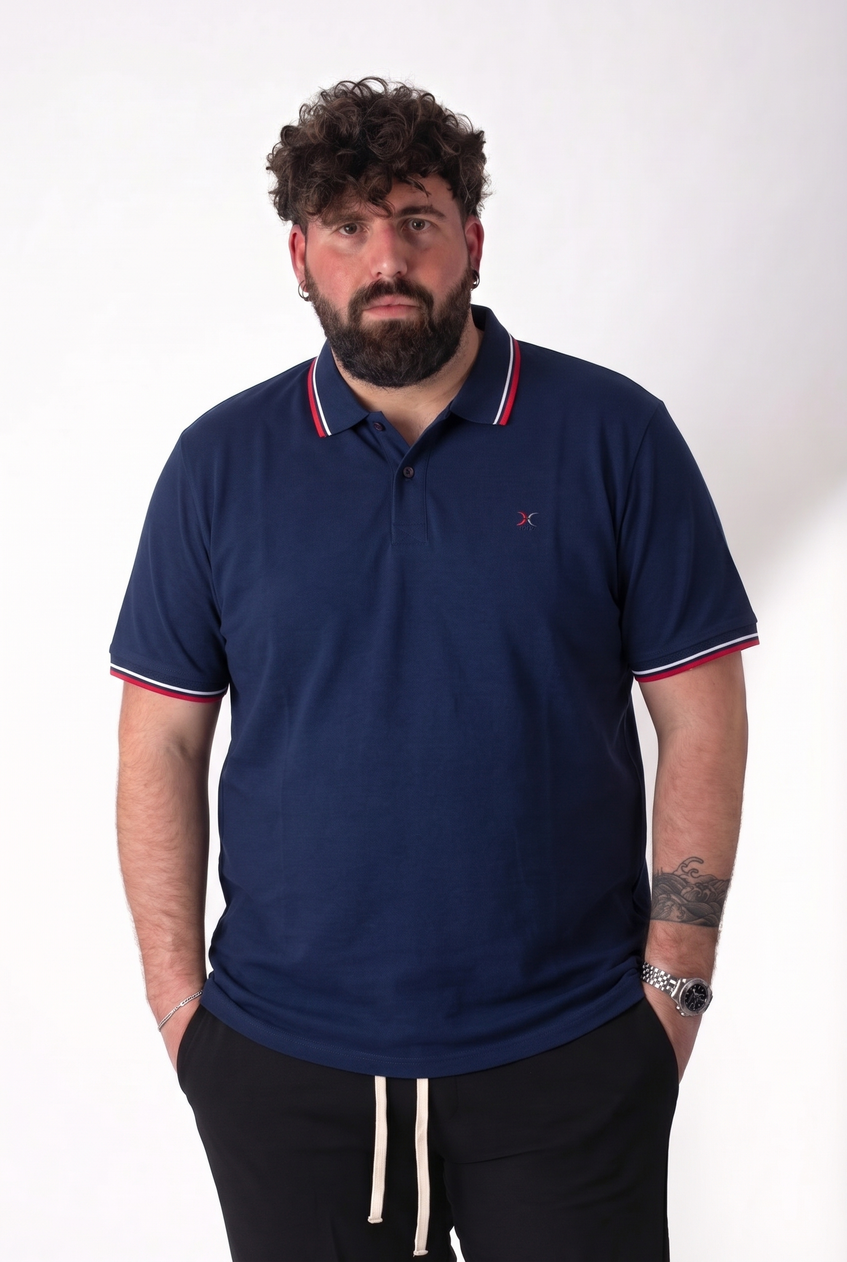 Polo MaxFort Blu Navy Collo a Contrasto Rosso e Bianco Uomo Taglie Forti