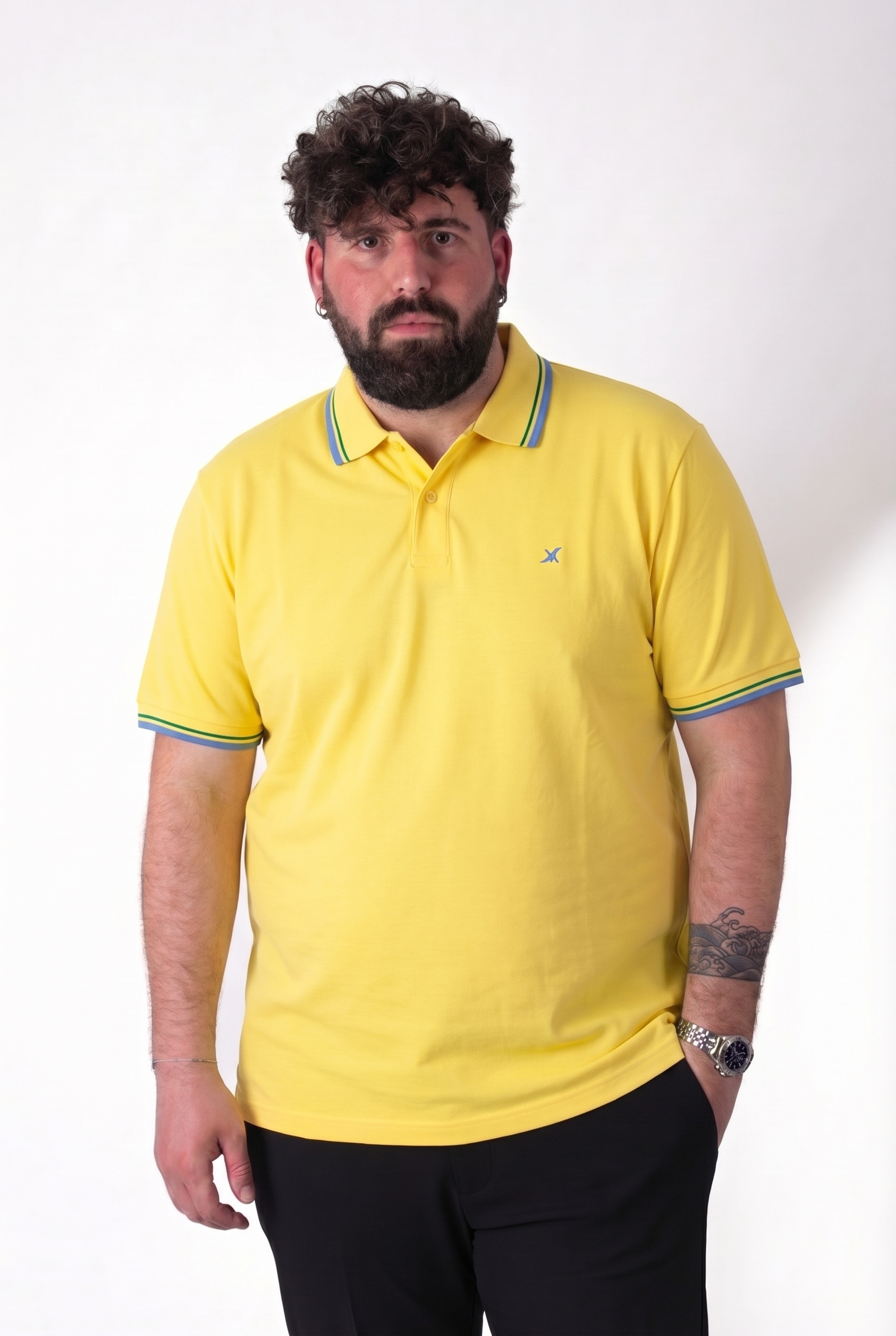 Polo MaxFort Gialla Collo a Contrasto Azzurro e Verde Uomo Taglie Forti