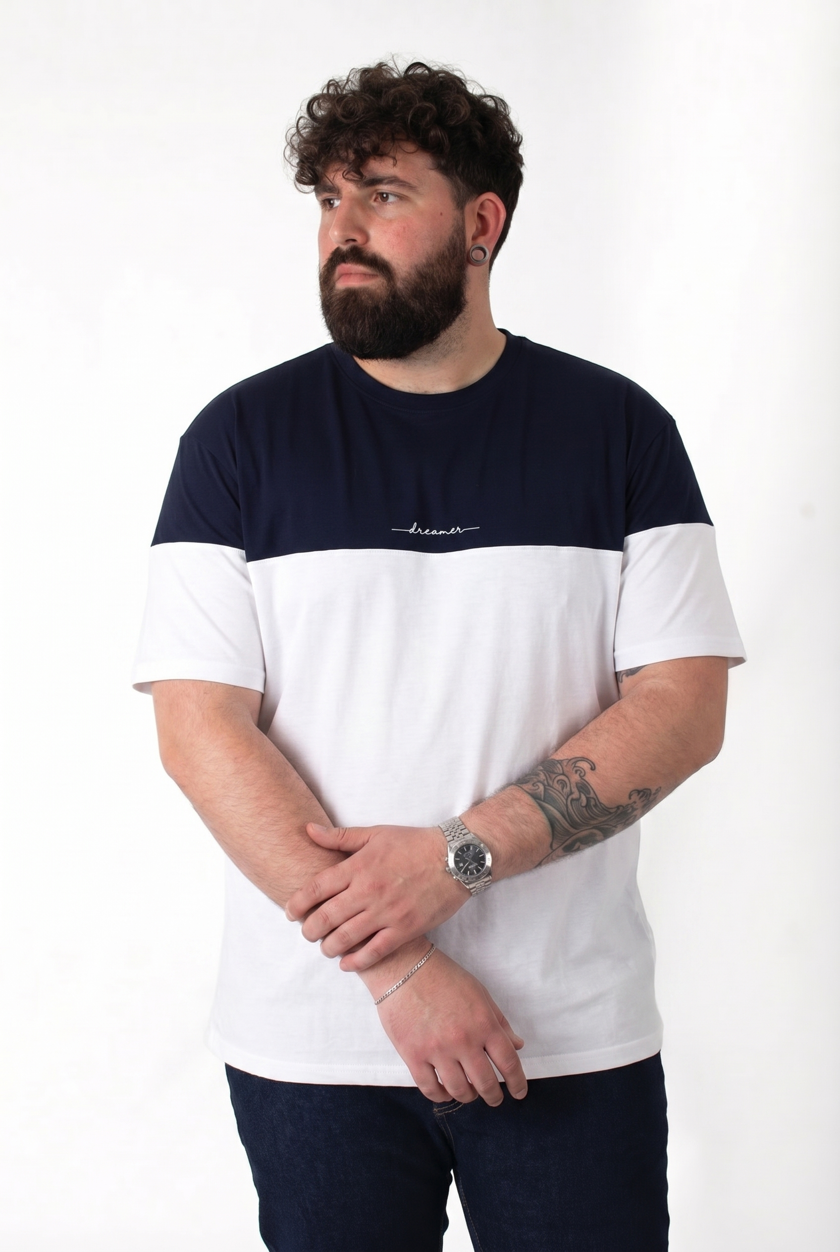 T-Shirt MaxFort "Dreamer" Bicolore Blu Navy e Bianca Uomo Taglie Forti