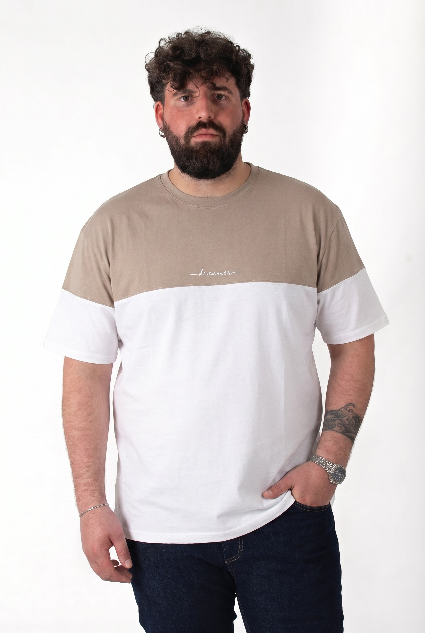 T-Shirt MaxFort "Dreamer" Bicolore Beige e Bianca Uomo Taglie Forti