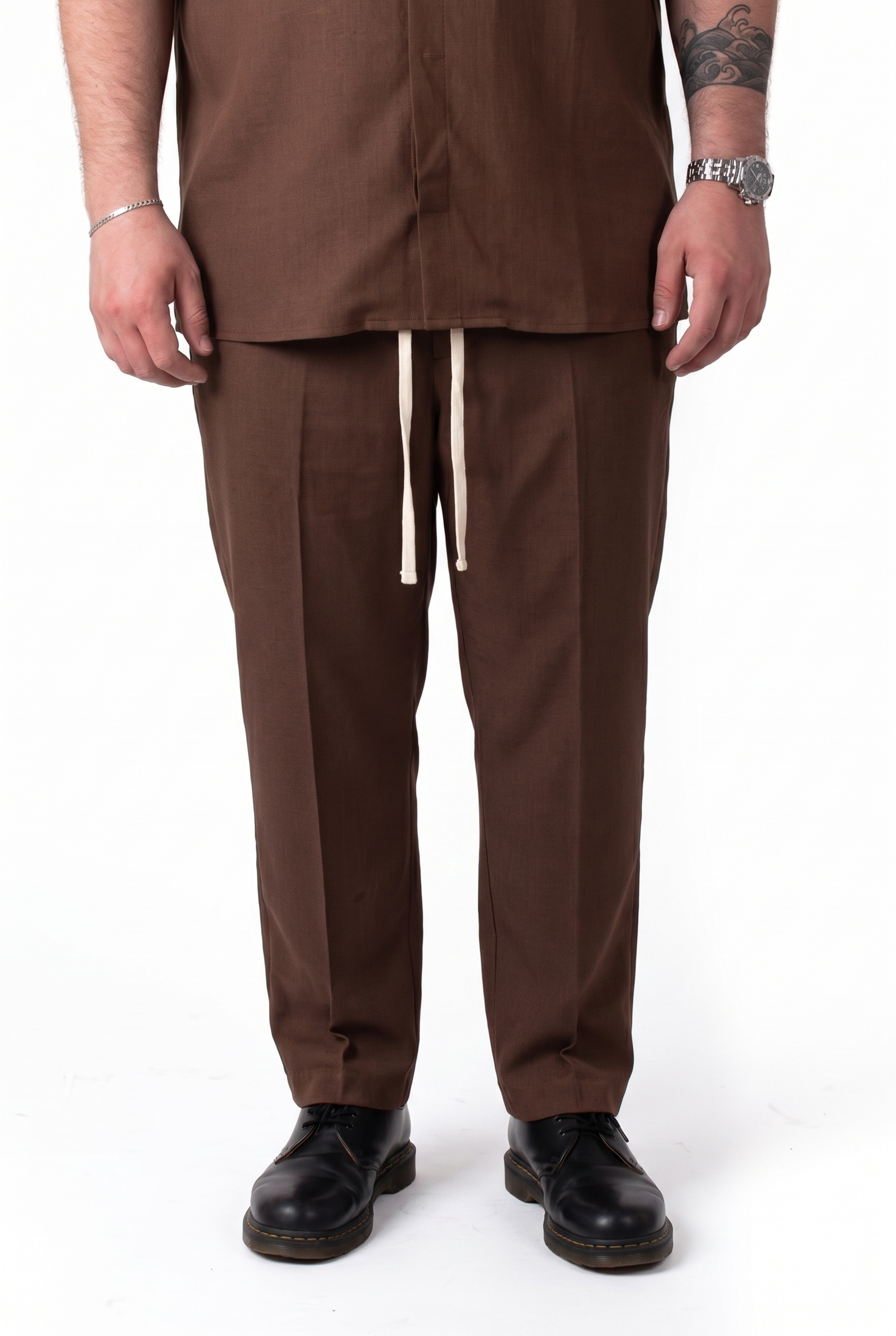 Pantalaccio Fuerteventura Marrone Cioccolato in Lino con Pinces e Laccio Uomo Taglie Forti