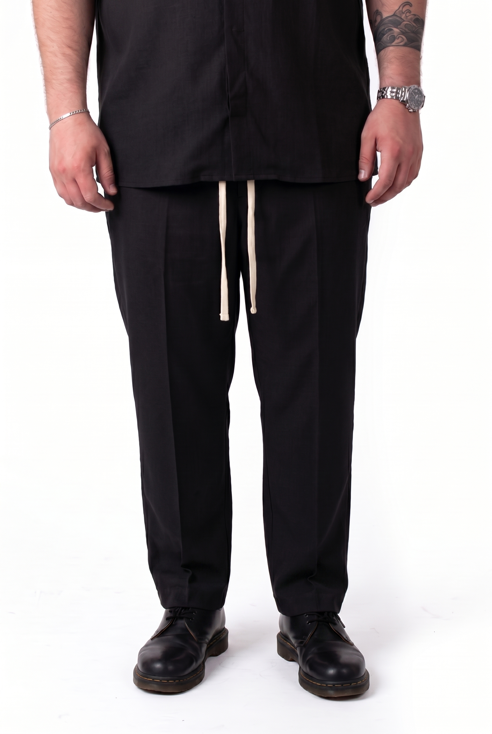 Pantalaccio Fuerteventura Nero in Lino con Pinces e Laccio Uomo Taglie Forti