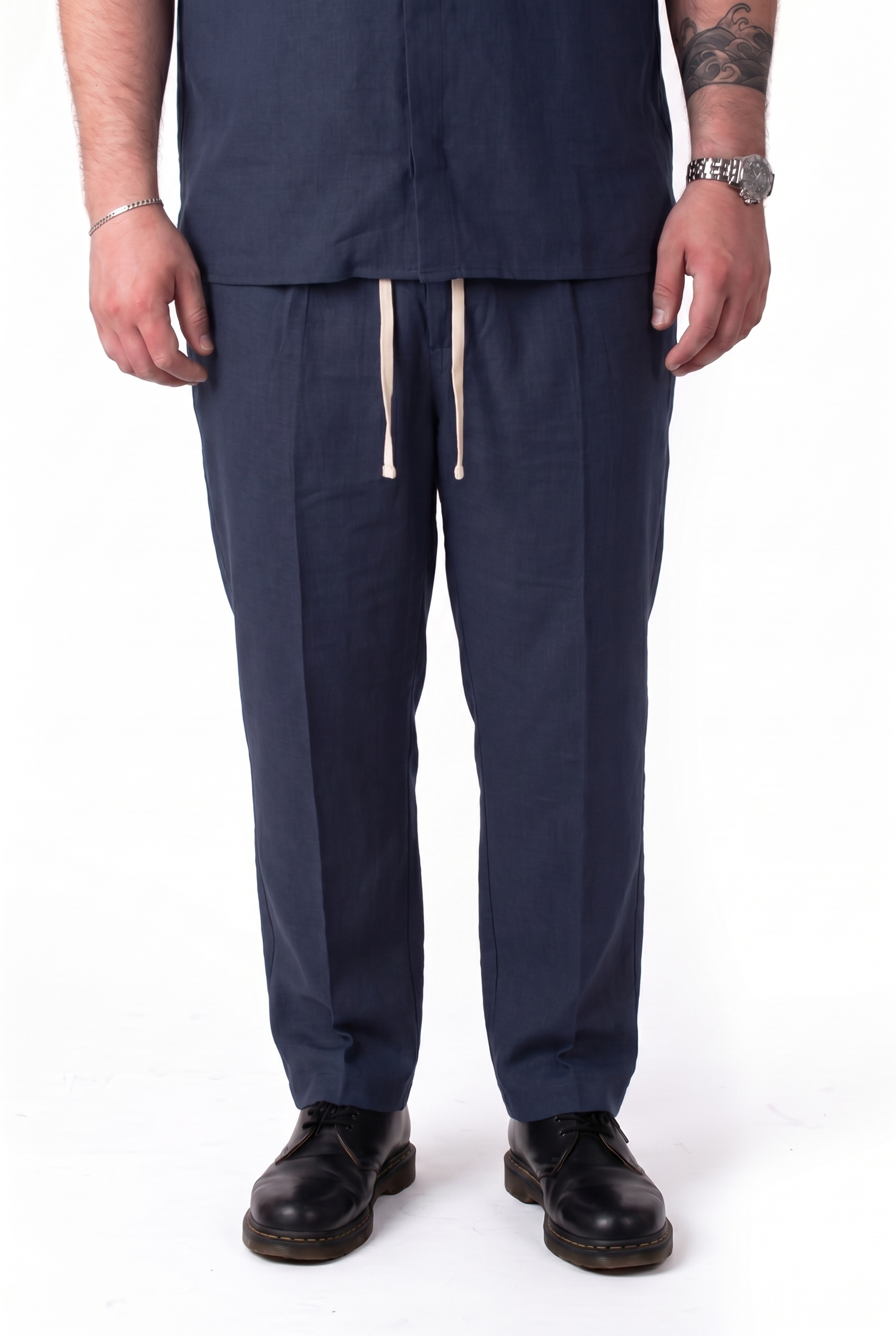 [PREORDER] Pantalaccio Fuerteventura Blue Navy in Lino con Pinces e Laccio Uomo Taglie Forti