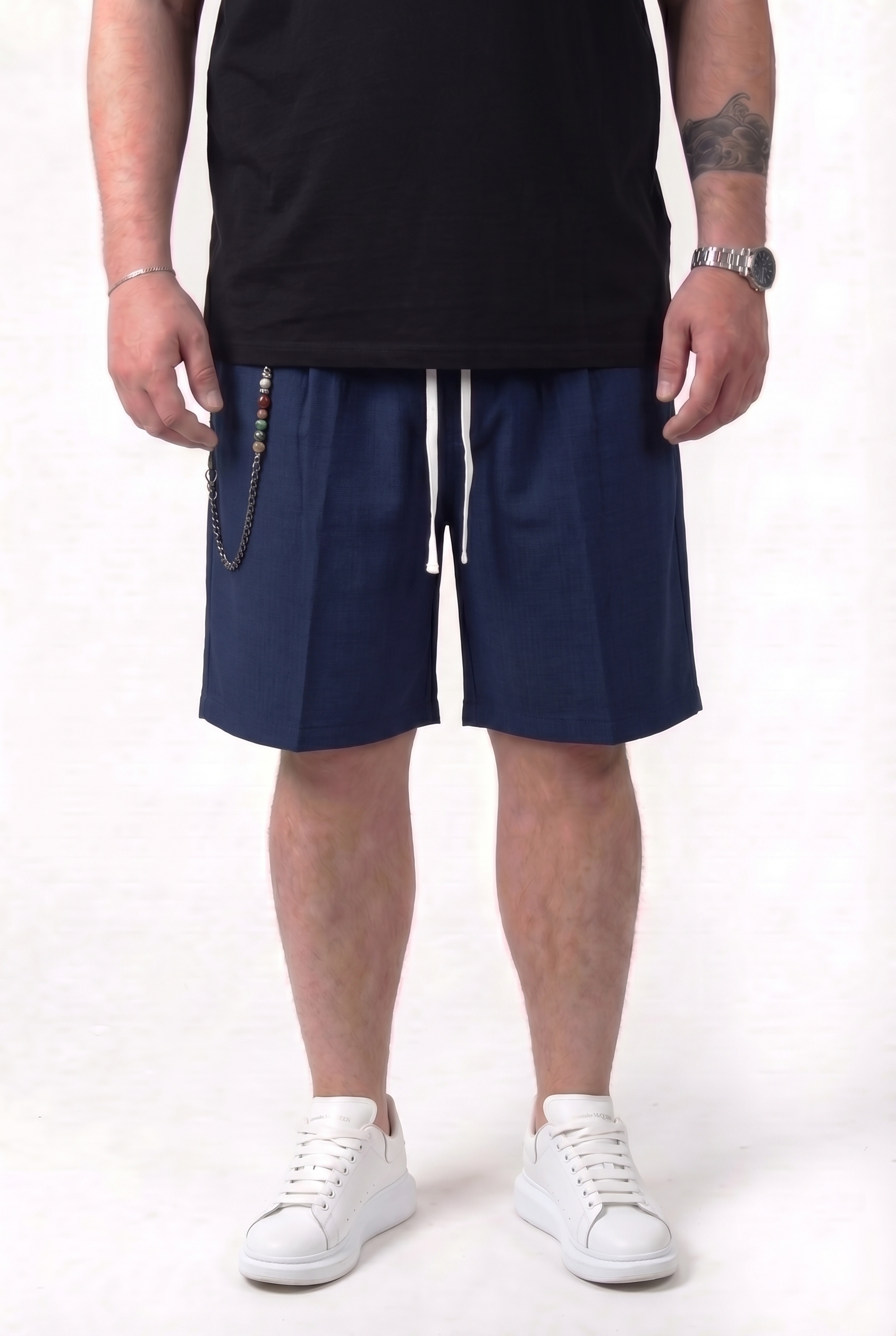 Bermuda Formentera Blu Navy con Pinces e Laccio Uomo Taglie Forti