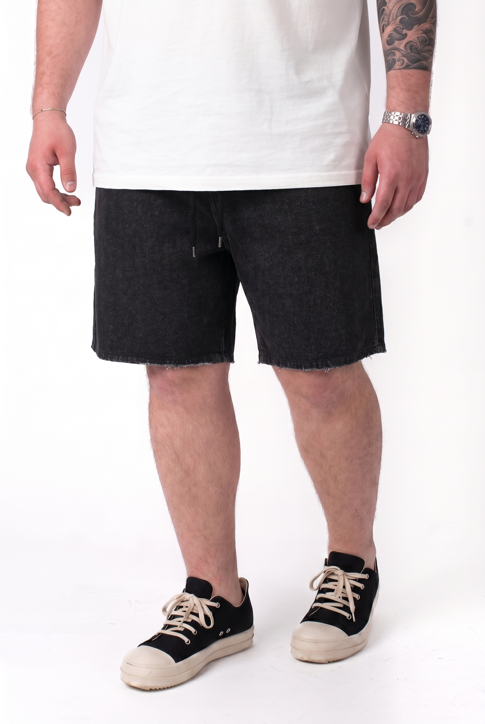 Bermuda Brooklyn Denim Nero Washed Uomo Taglie Forti