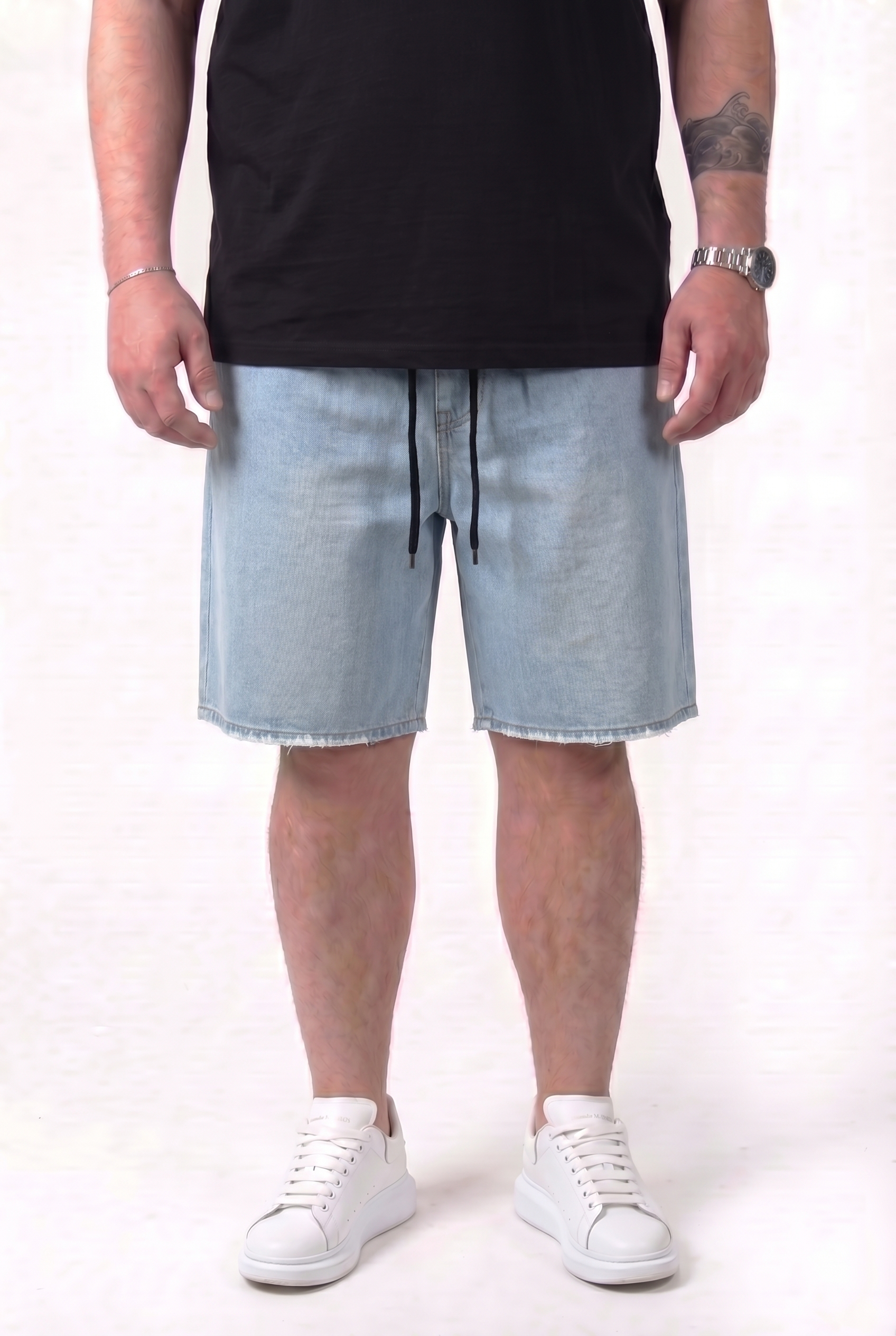 Bermuda Brooklyn Denim Chiaro Slavato Uomo Taglie Forti