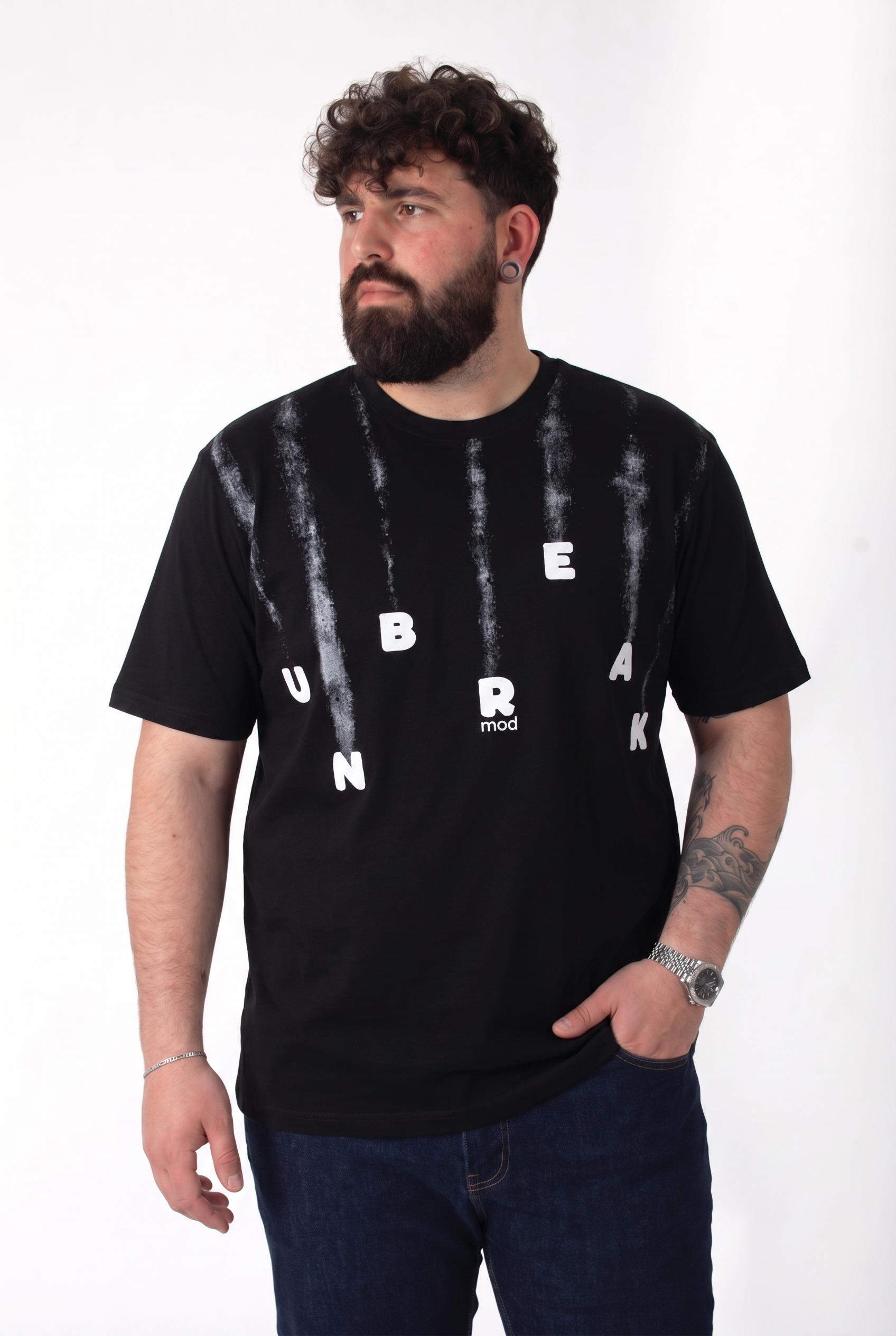 T-Shirt Nera "Unbreak" Stampa Grafica Uomo Taglie Forti