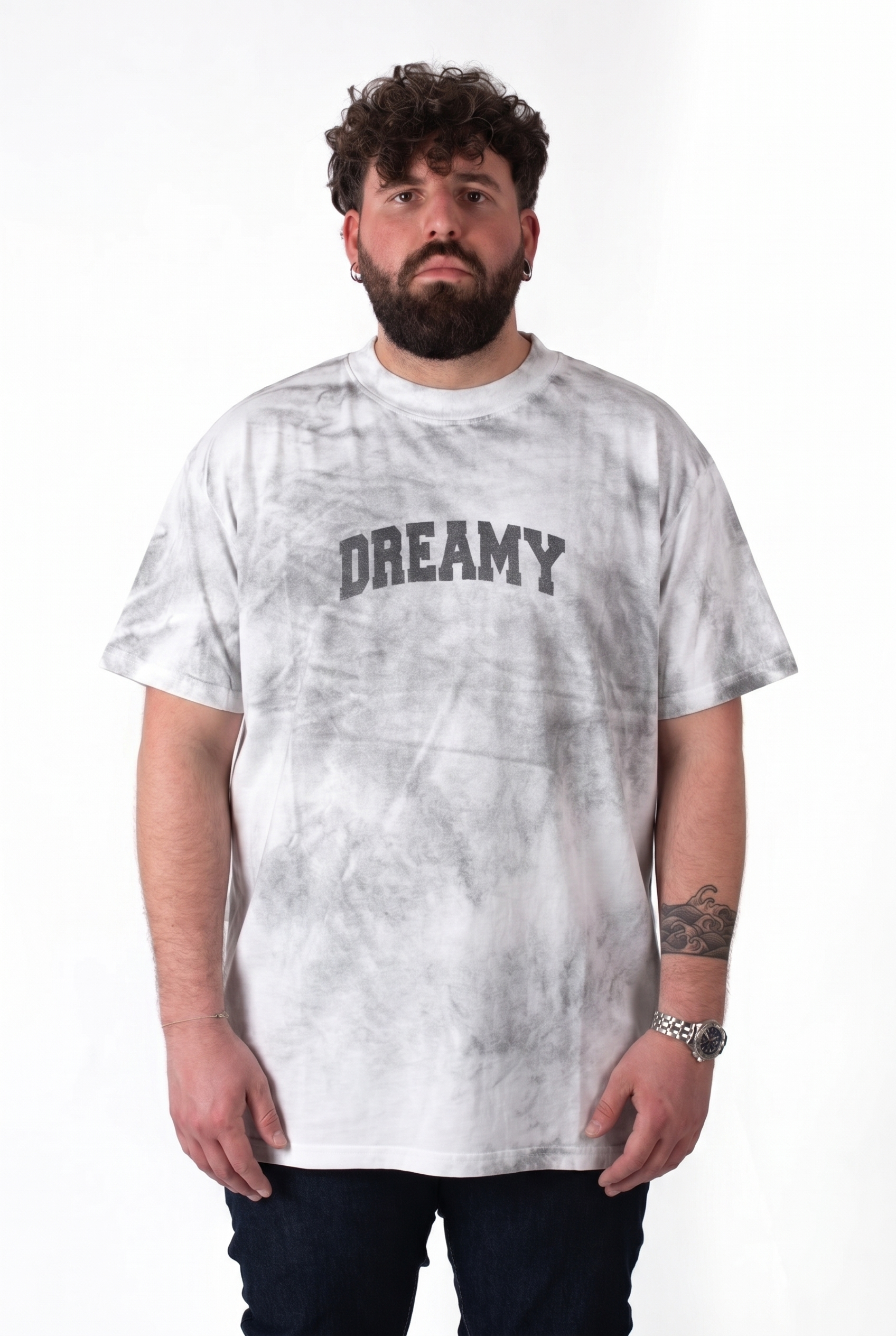T-Shirt Bianca "Dreamy" Effetto Washed Uomo Taglie Forti