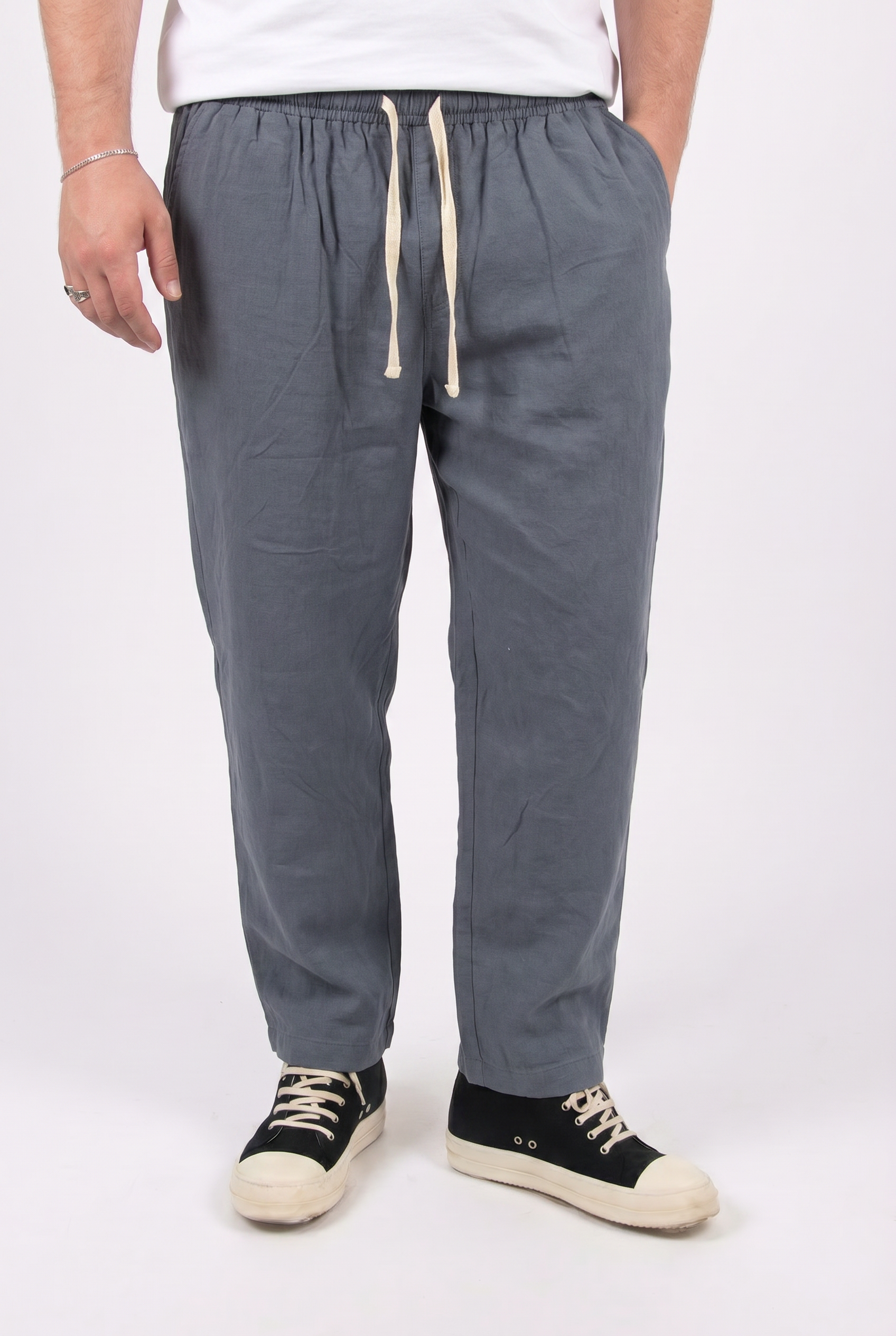 Pantalaccio Fondo Largo Grigio in Lino con Laccio Uomo Taglie Forti