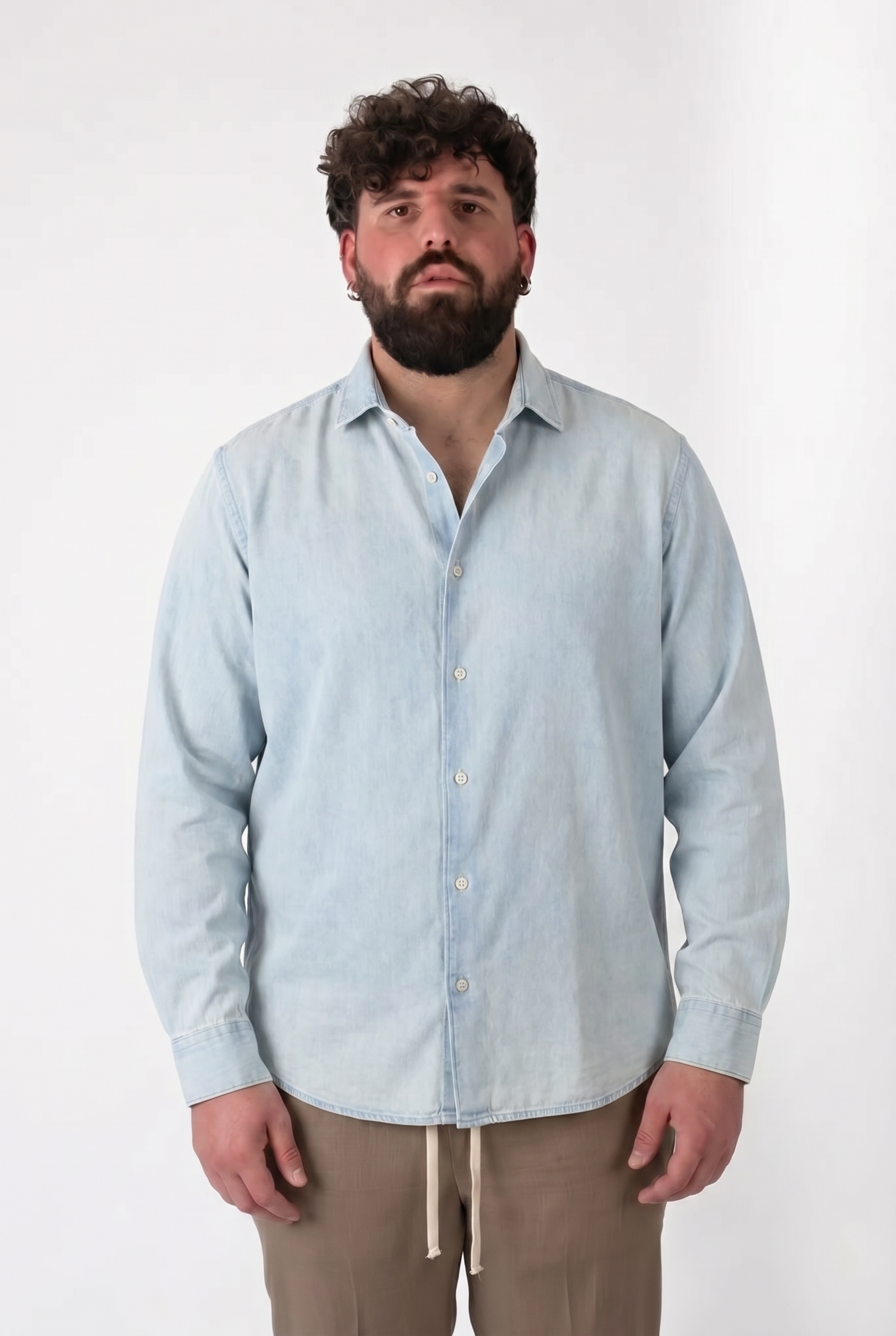 Camicia Denim Chiara Colletto Classico Uomo Taglie Forti