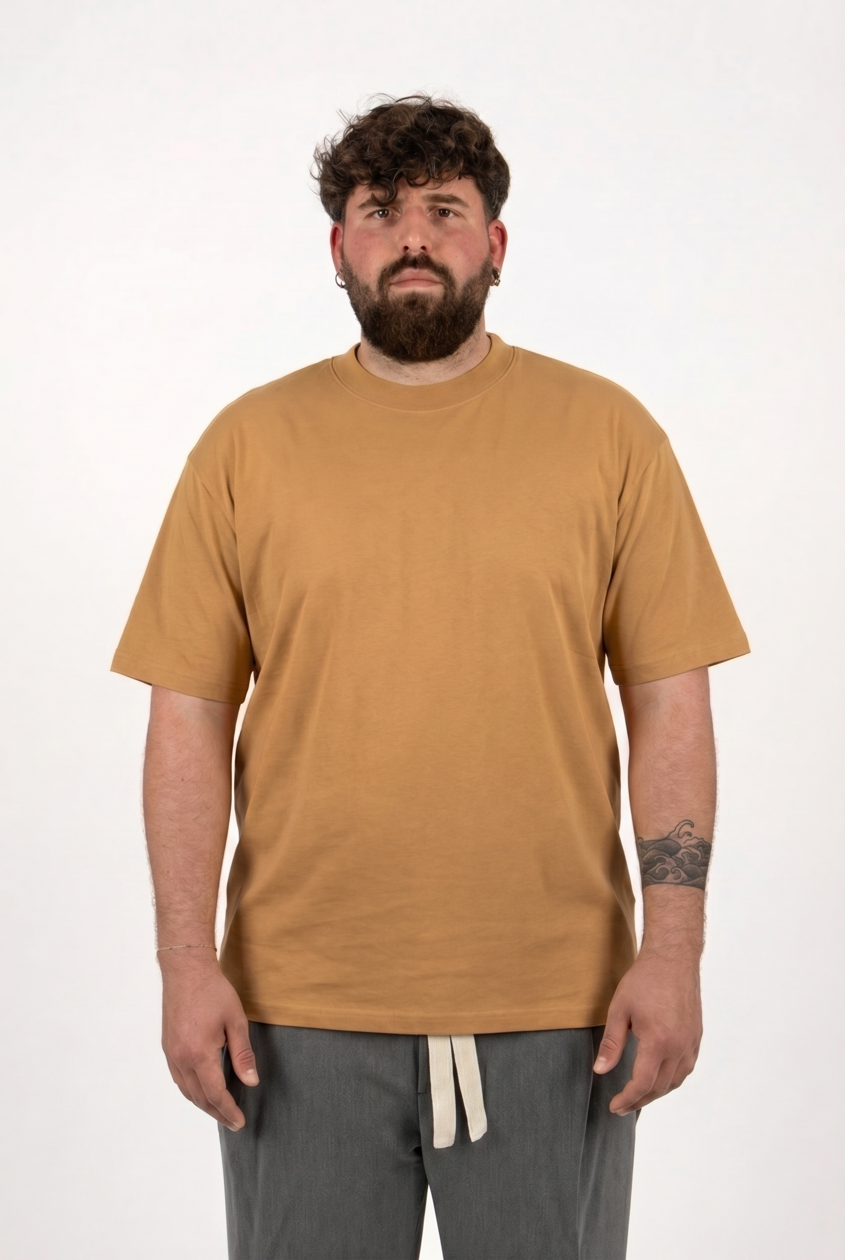 T-Shirt Senape Colletto in Costina Uomo Taglie Forti