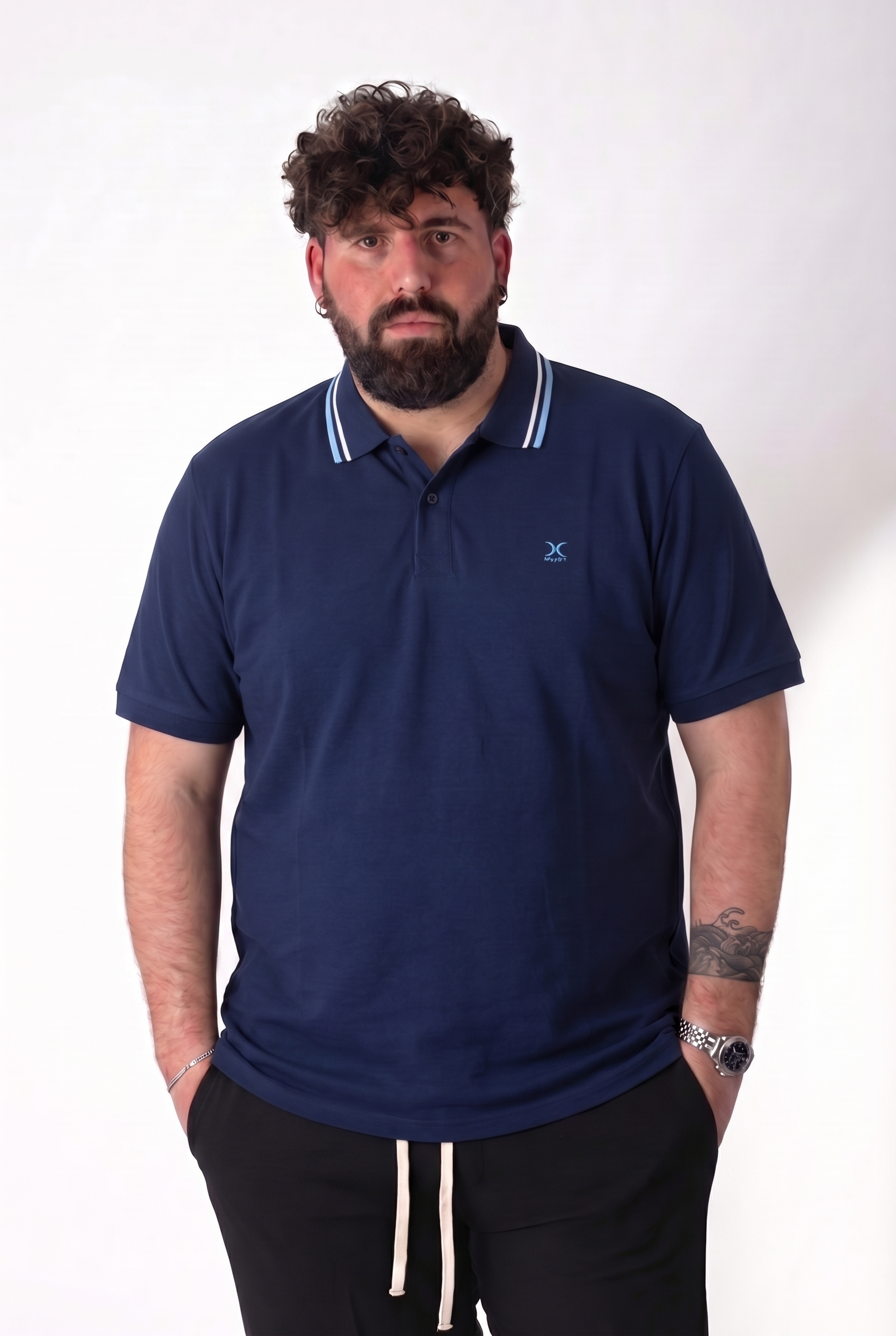 Polo MaxFort Blu Navy Collo a Contrasto Azzurro e Bianco Uomo Taglie Forti