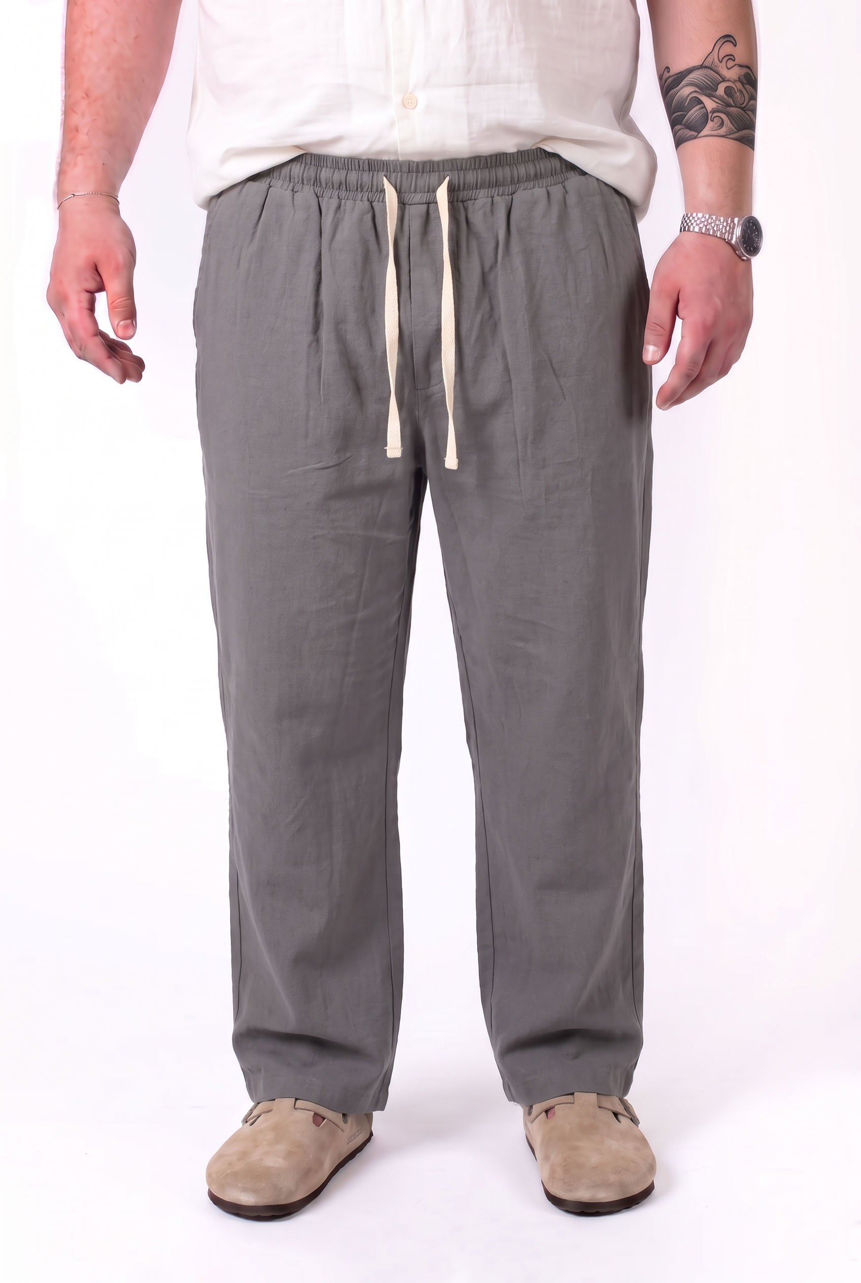 Pantalaccio Santorini Grigio In Lino Fondo Largo Uomo Taglie Forti
