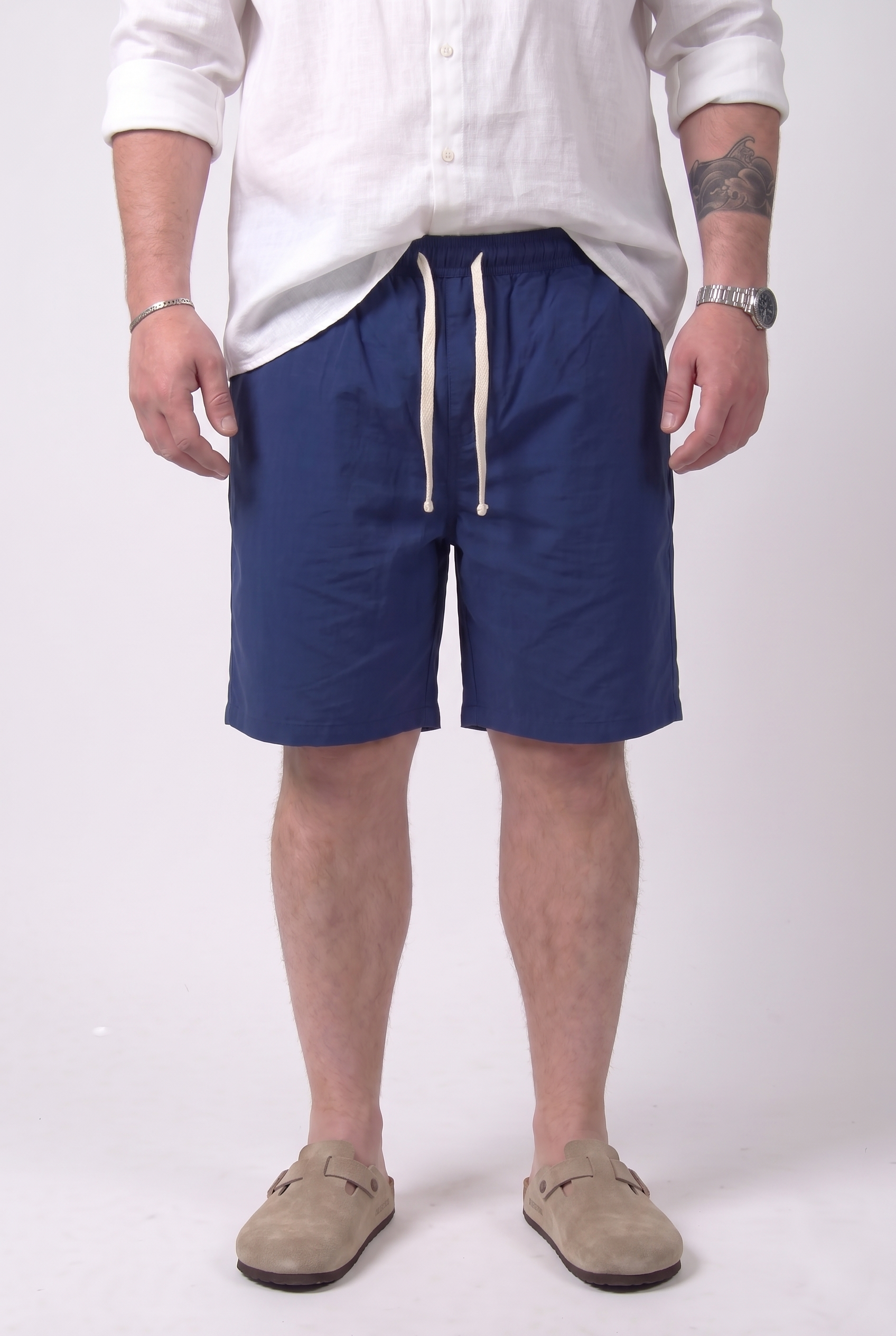 Bermuda Santorini Blu Navy In Lino con Laccio Uomo Taglie Forti