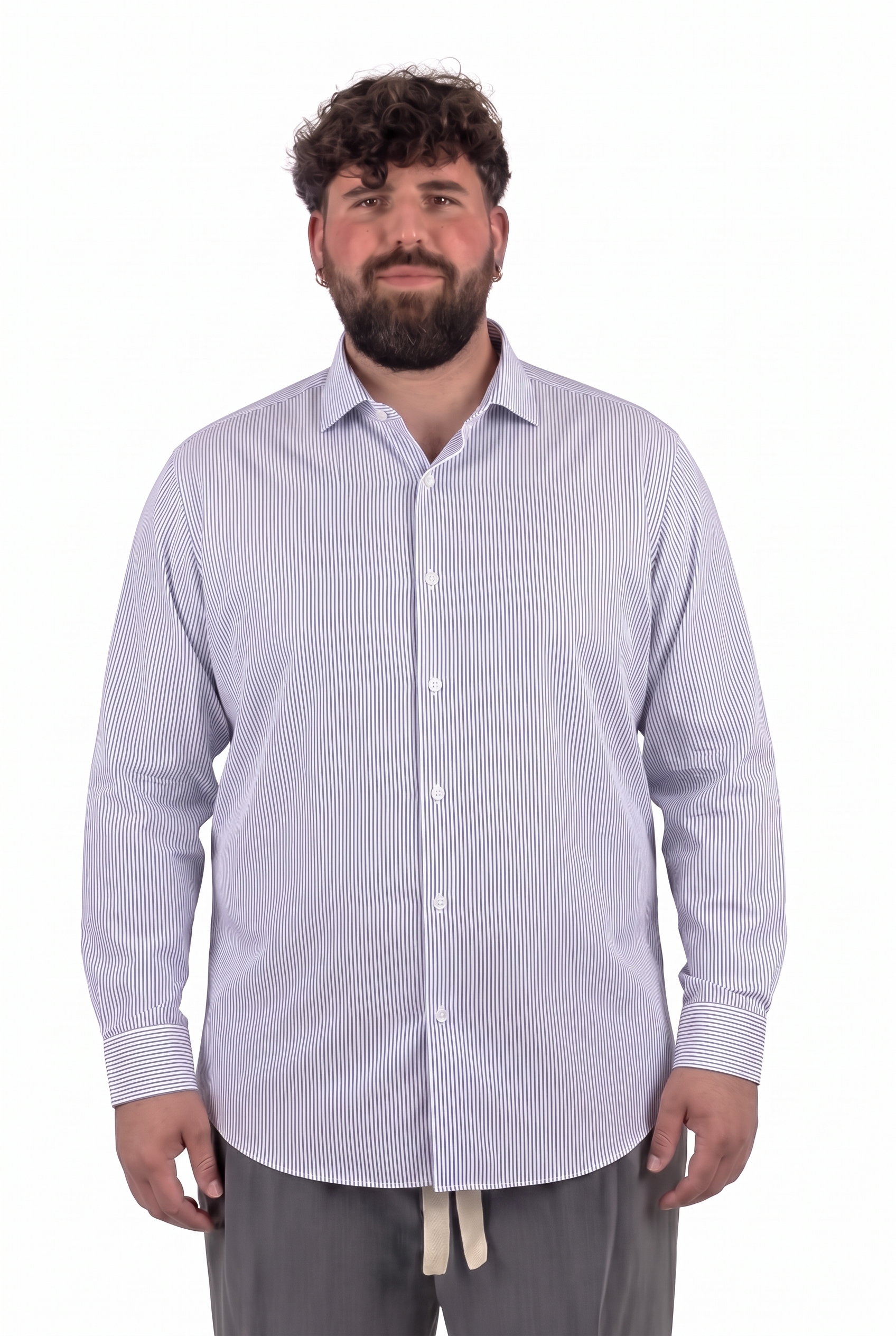 Camicia a Righe Sottili Bianche e Blu Colletto Classico Uomo Taglie Forti