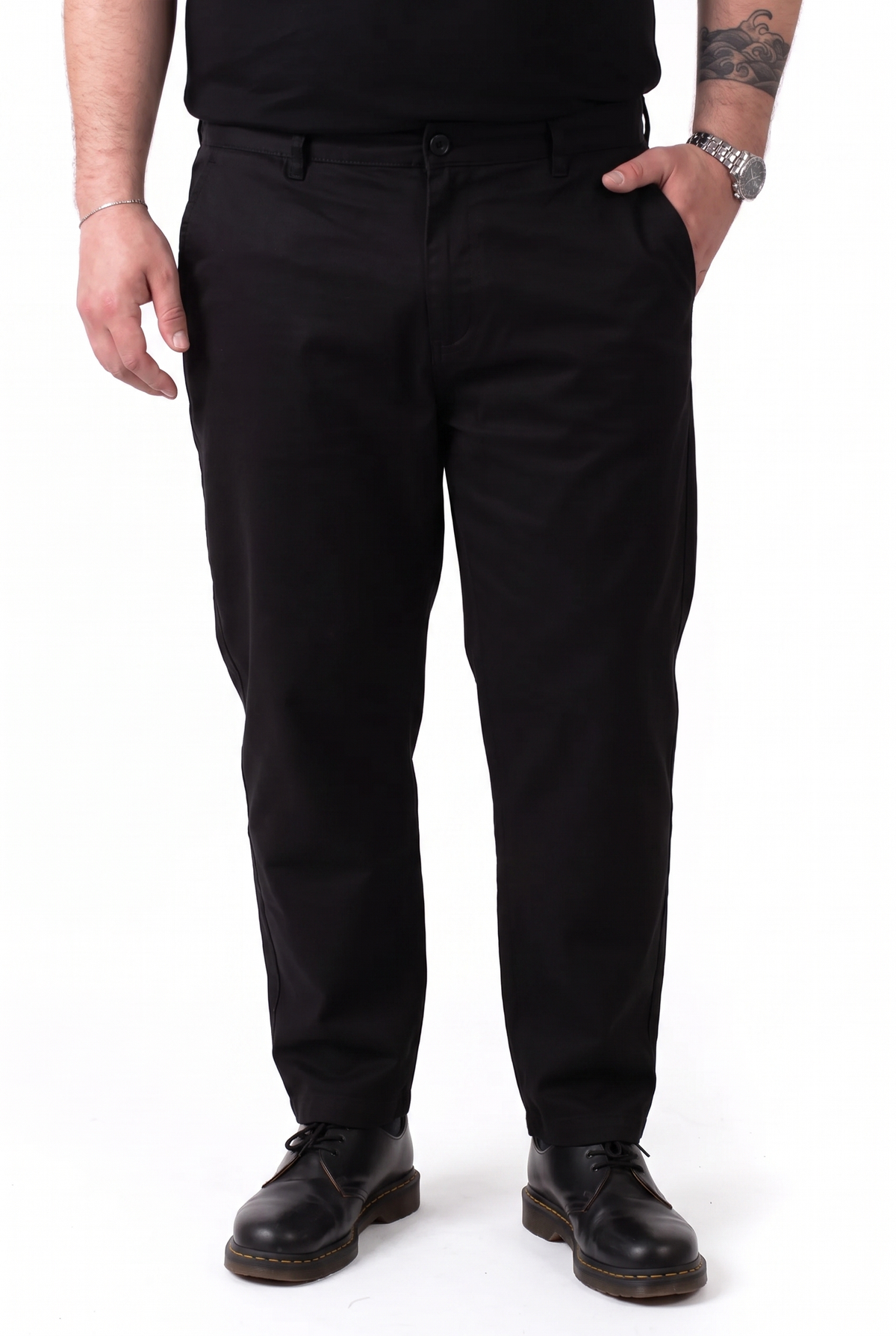 Pantalone Venezia Nero Modello Chino Tasca America Uomo Taglie Forti