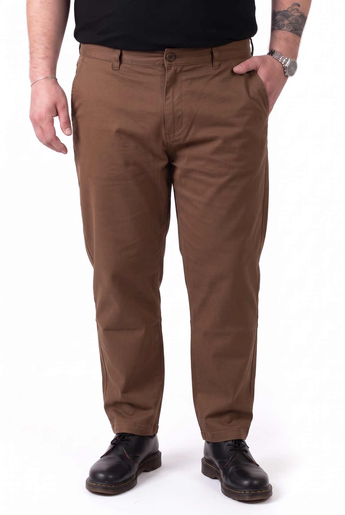 Pantalone Venezia Marrone Modello Chino Tasca America Uomo Taglie Forti