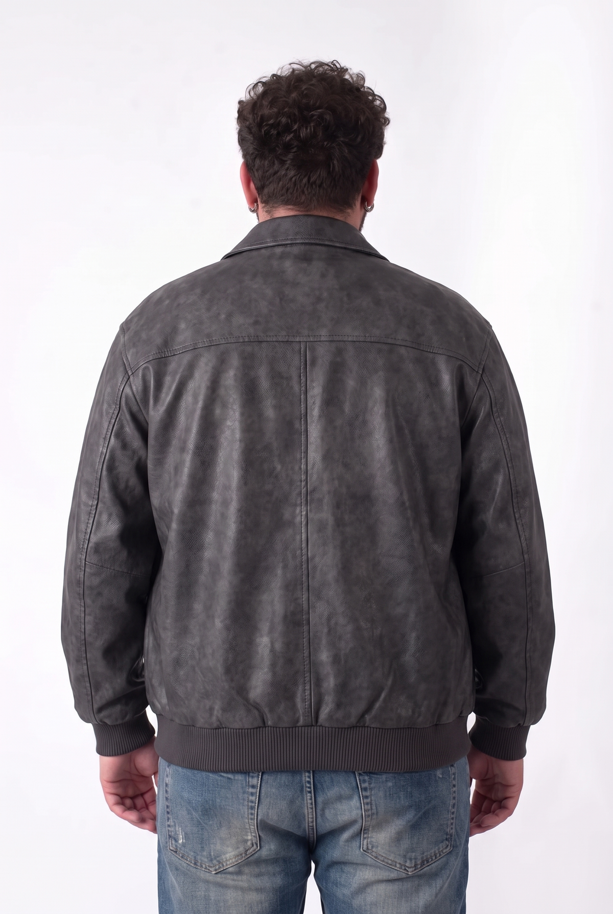 Giubbotto Bowie in Ecopelle Grigio Washed Stile Harrington Uomo Taglie Forti