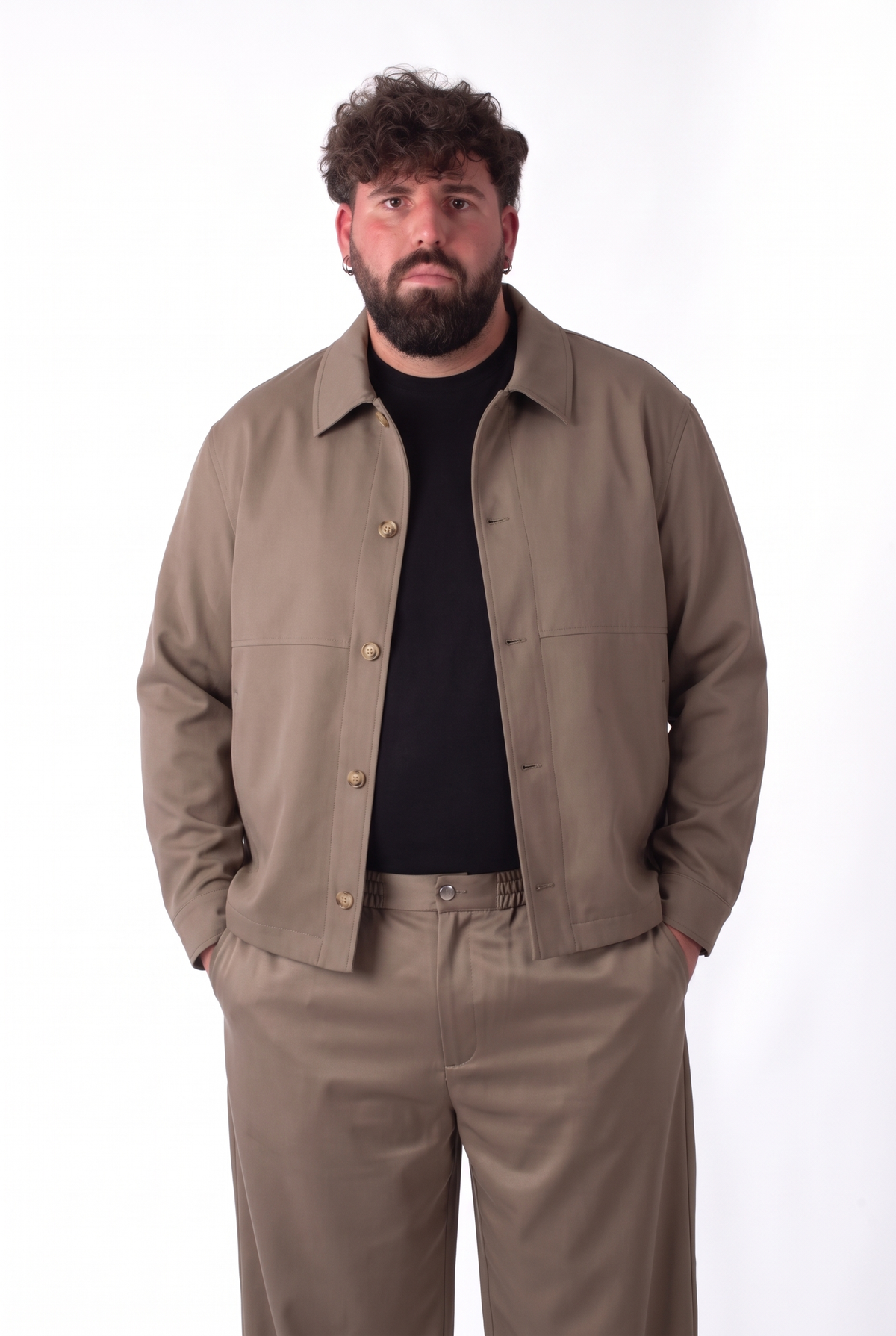 Giacca Shibuya Beige Colletto Classico con Bottoni Uomo Taglie Forti