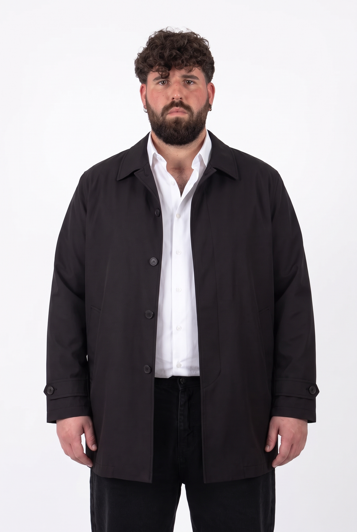 Trench Londra Nero Colletto Classico Bottoni Uomo Taglie Forti