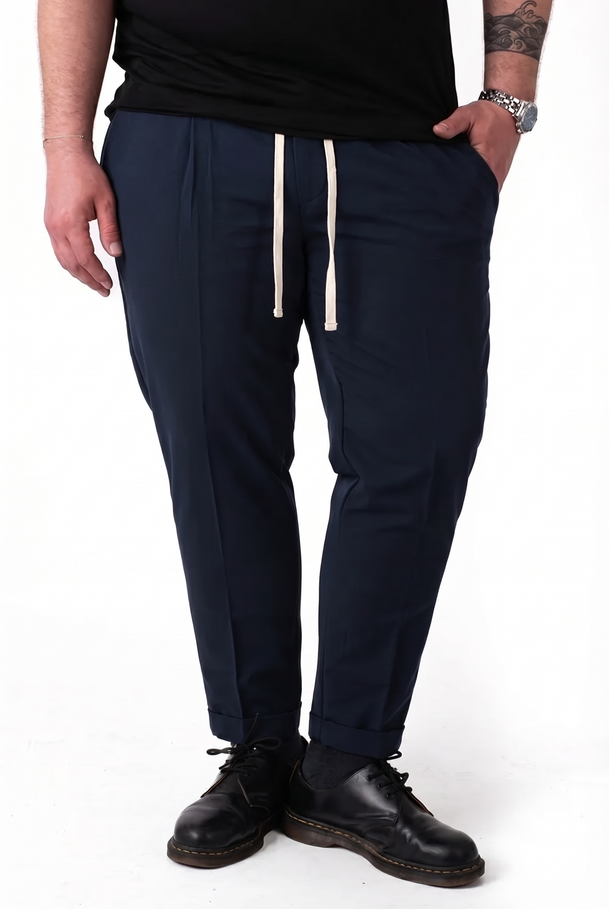 Pantalone Nassau Blu Navy con Bustino in Molla e Pinces Uomo Taglie Forti