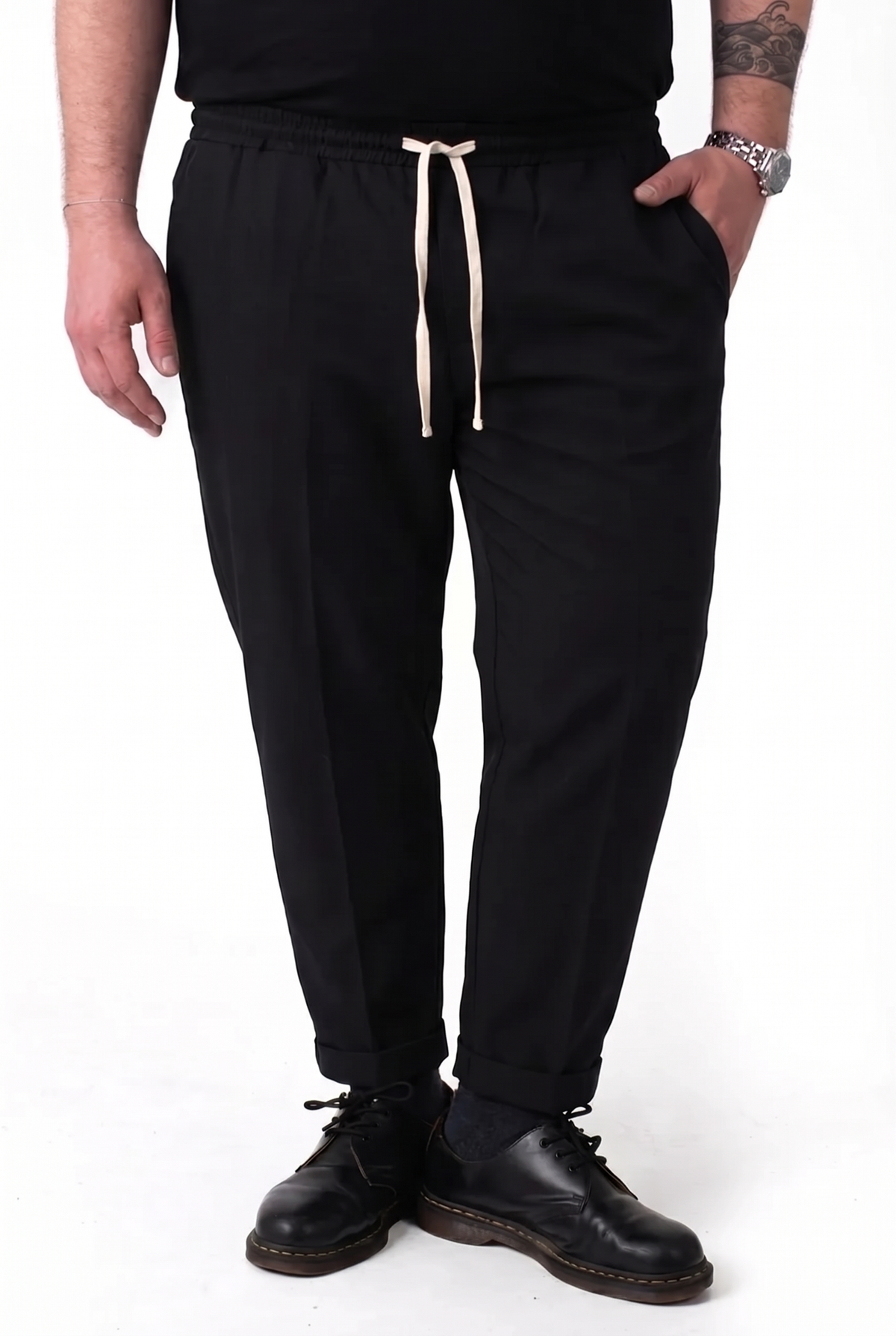 Pantalone Nassau Nero con Bustino in Molla e Pinces Uomo Taglie Forti