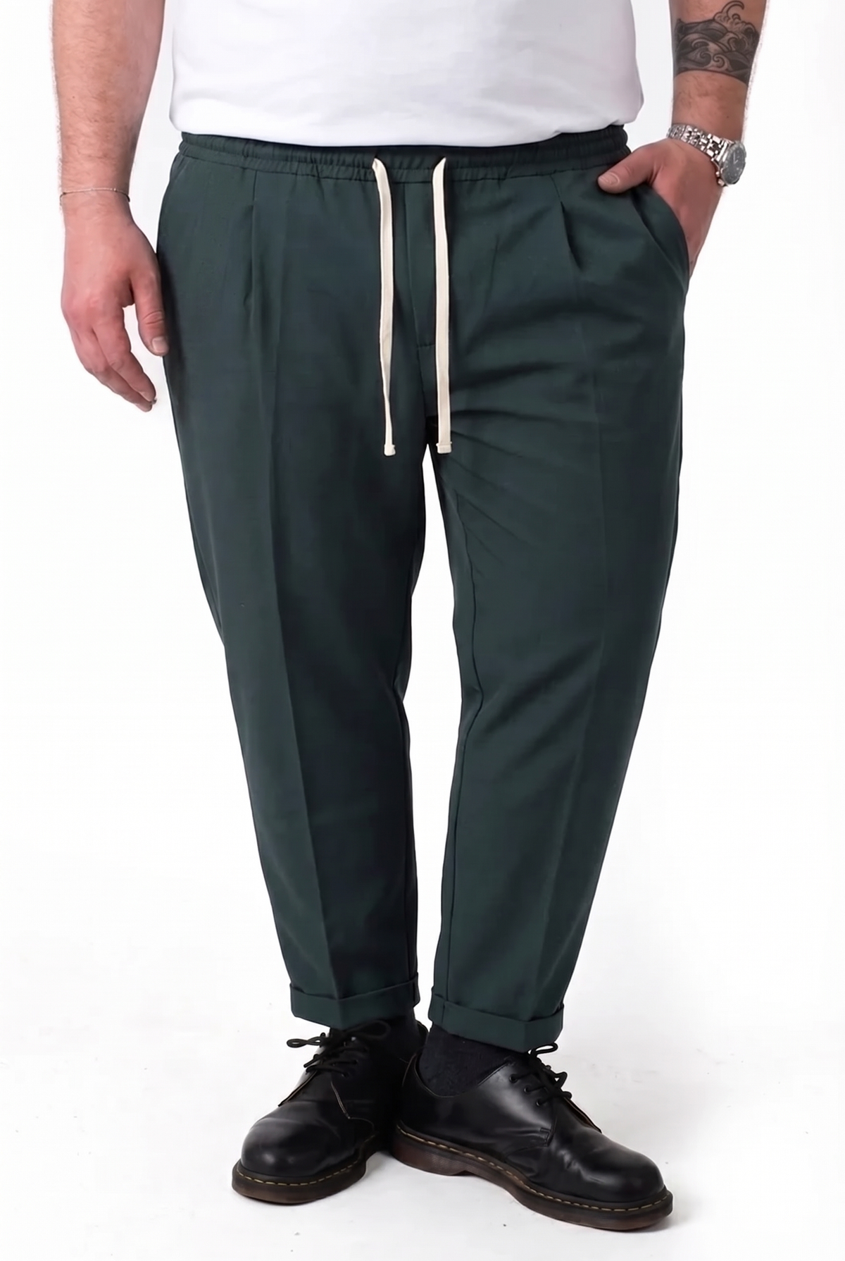 Pantalone Nassau Verde Bosco con Bustino in Molla e Pinces Uomo Taglie Forti