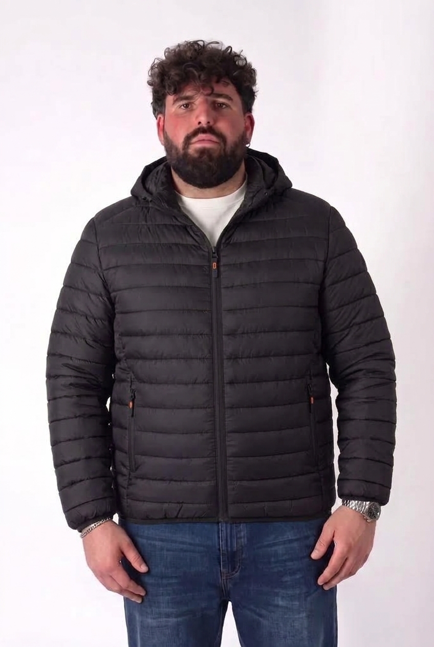 Piumino Nero con Cappuccio Taglie Forti Uomo