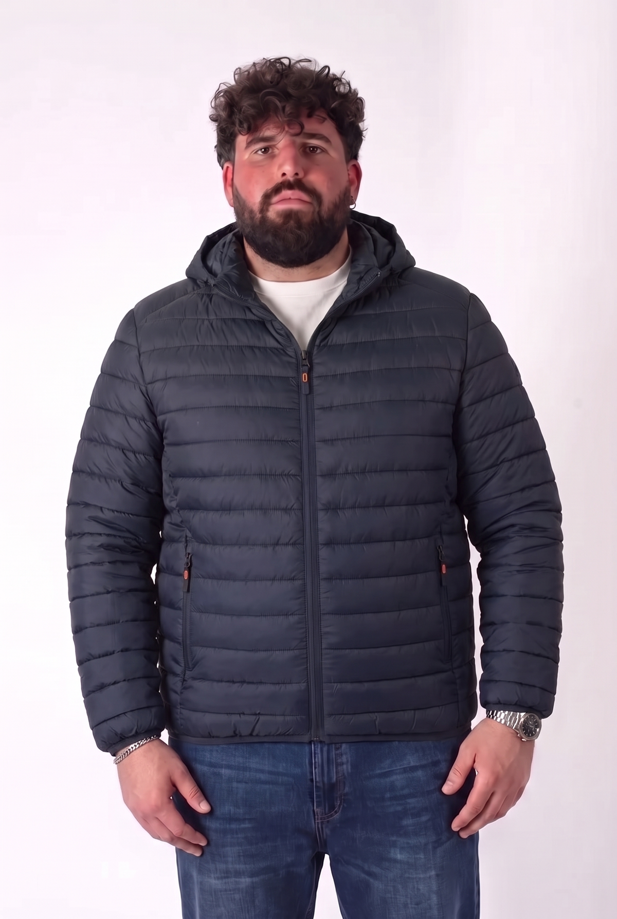 Piumino Blu Navy con Cappuccio Taglie Forti Uomo
