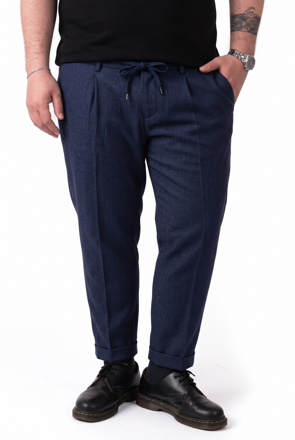 Pantalone Milano Tessuto Invernale Blu Navy Taglie Forti Uomo