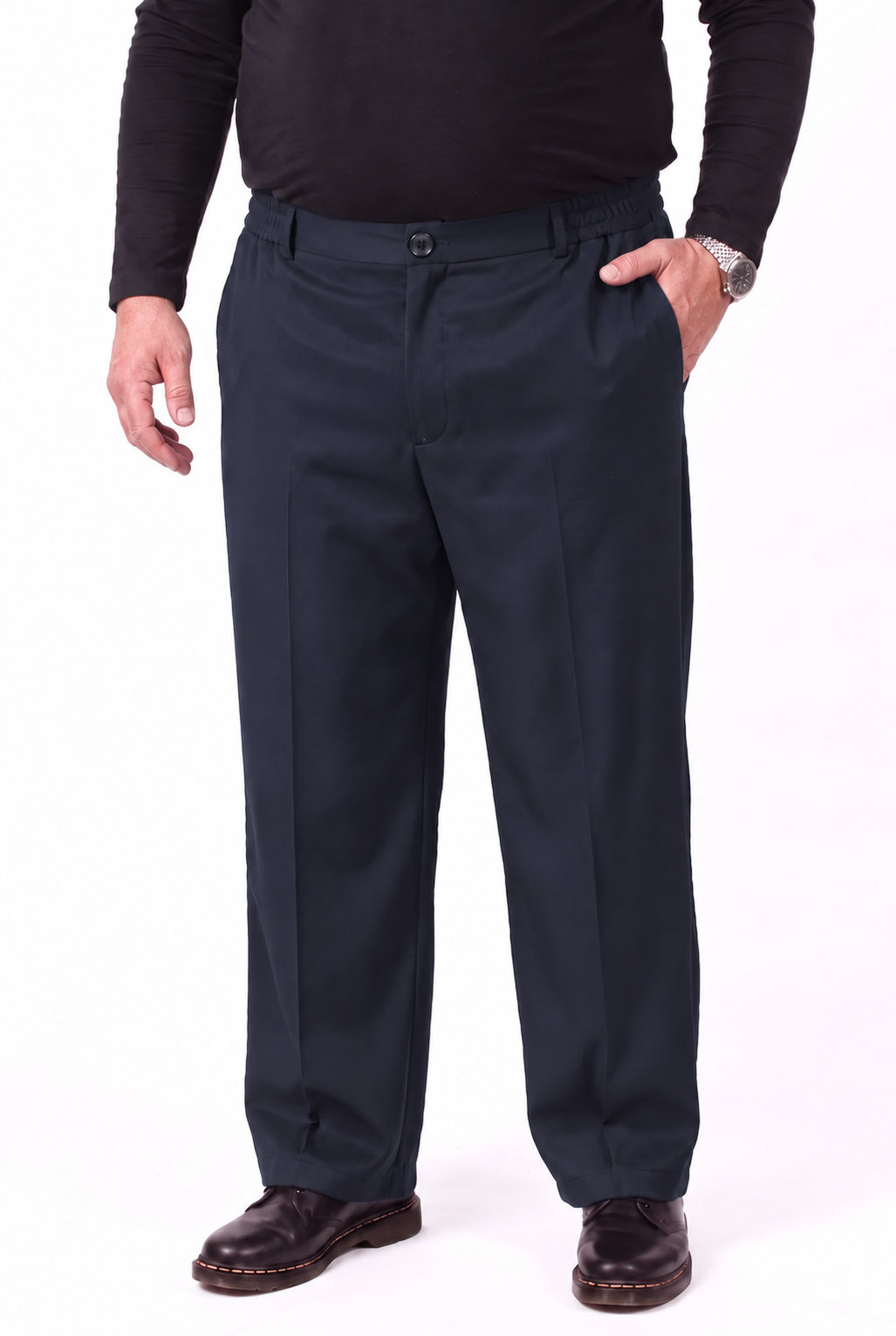 Pantalone Shibuya Blu Navy Gamba Larga con Bustino in Molla Uomo Taglie Forti