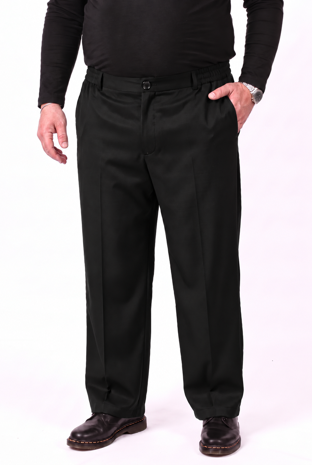 Pantalone Shibuya Nero Gamba Larga con Bustino in Molla Uomo Taglie Forti