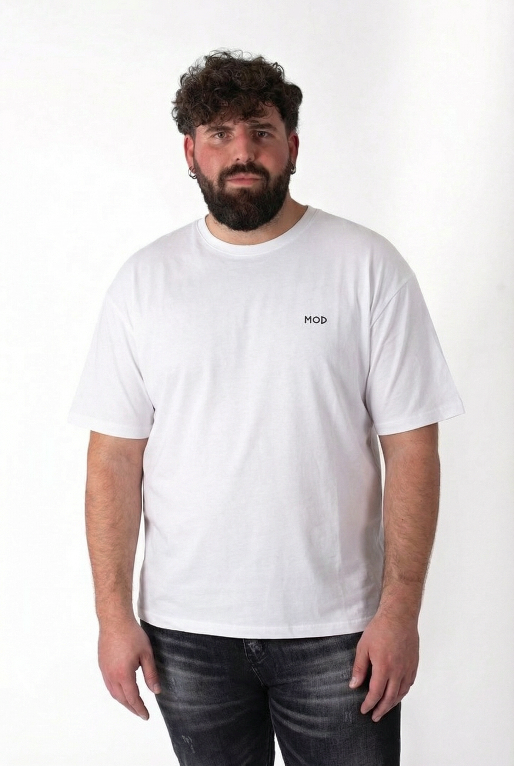 T-Shirt Bianca "Amore" Stampa Graffiti Retro Uomo Taglie Forti